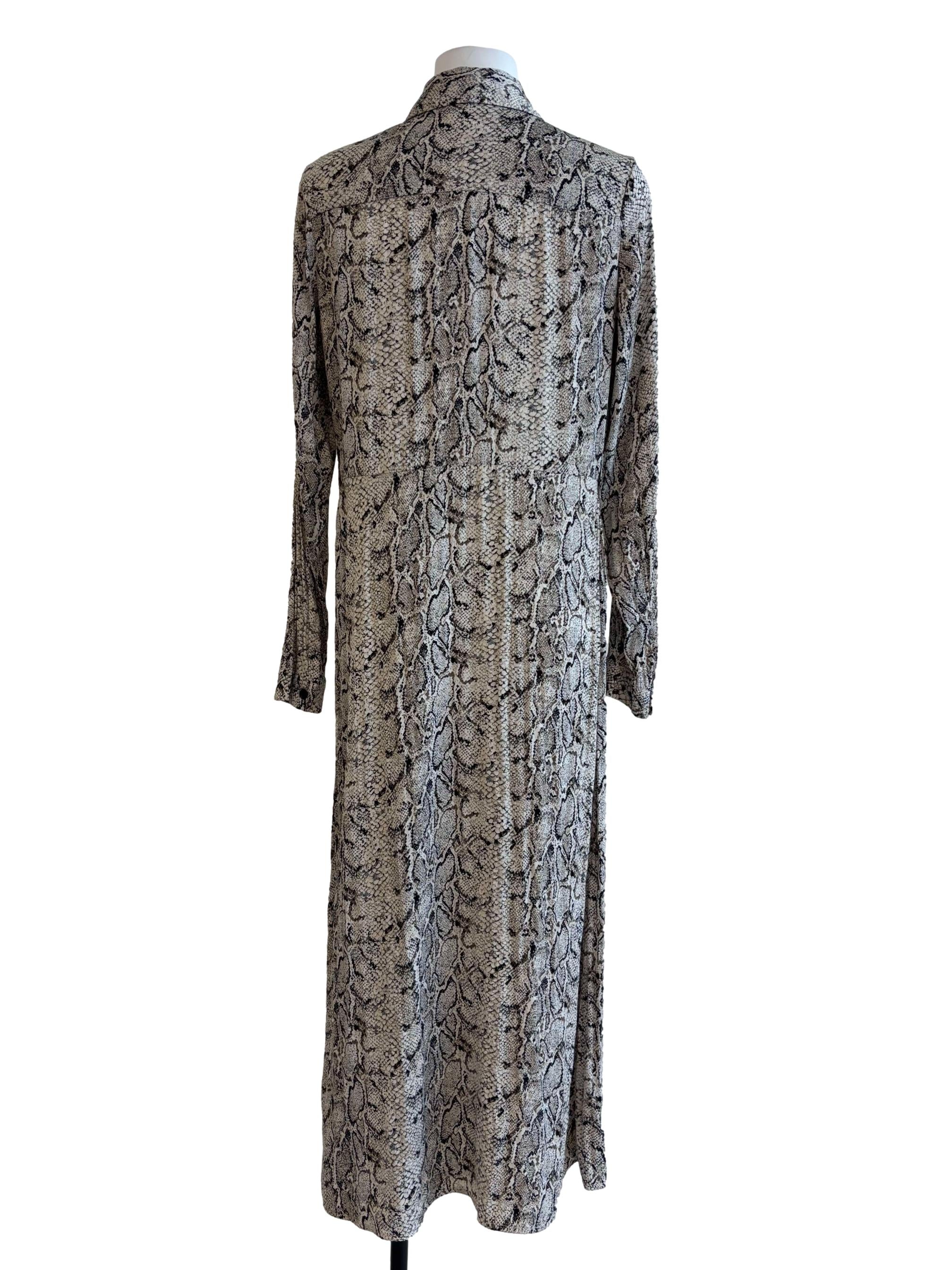 Pearl White Snake Patterned Shirt Dress