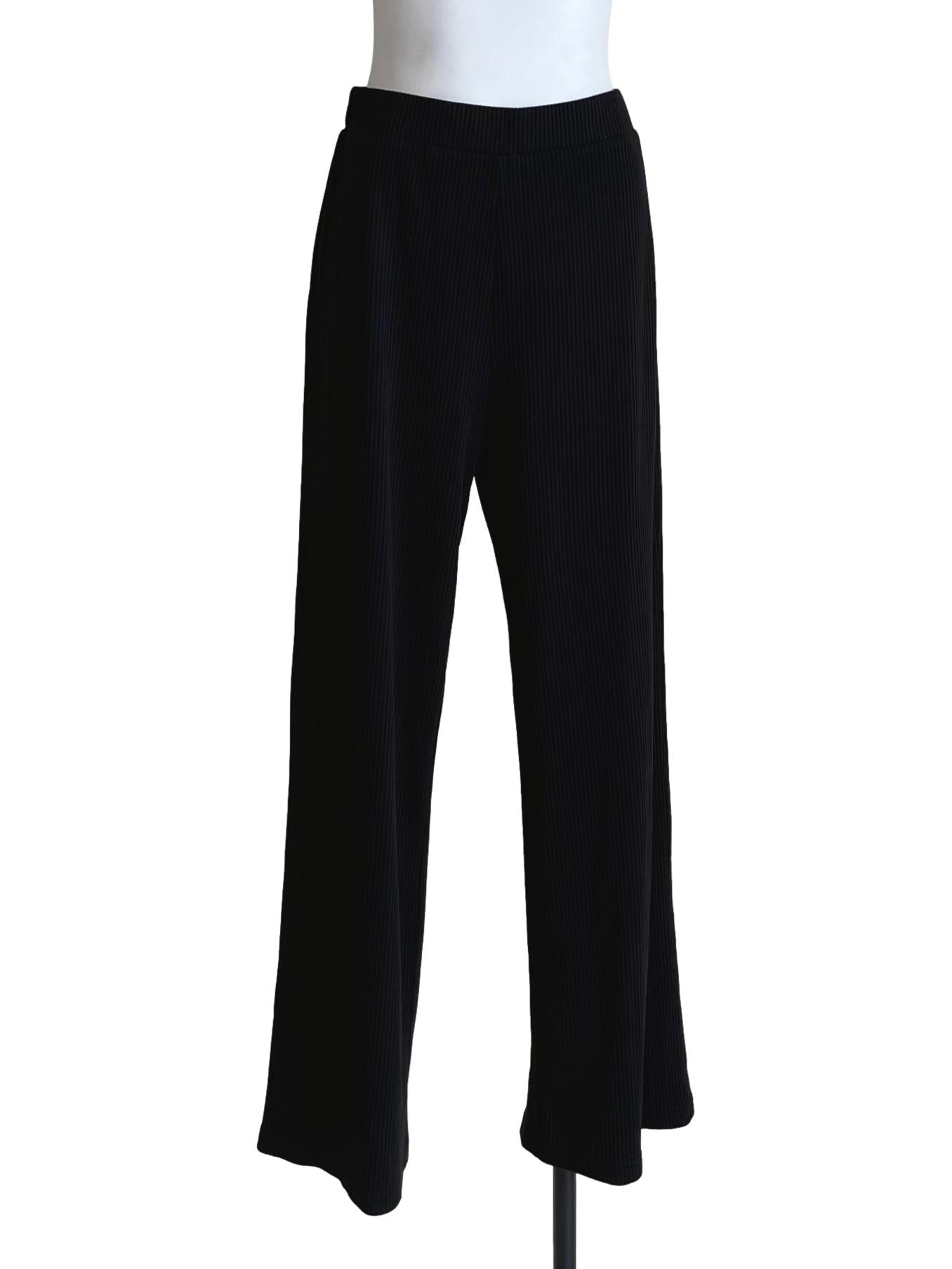 Onyx Black Ribbed Wide Leg Pants