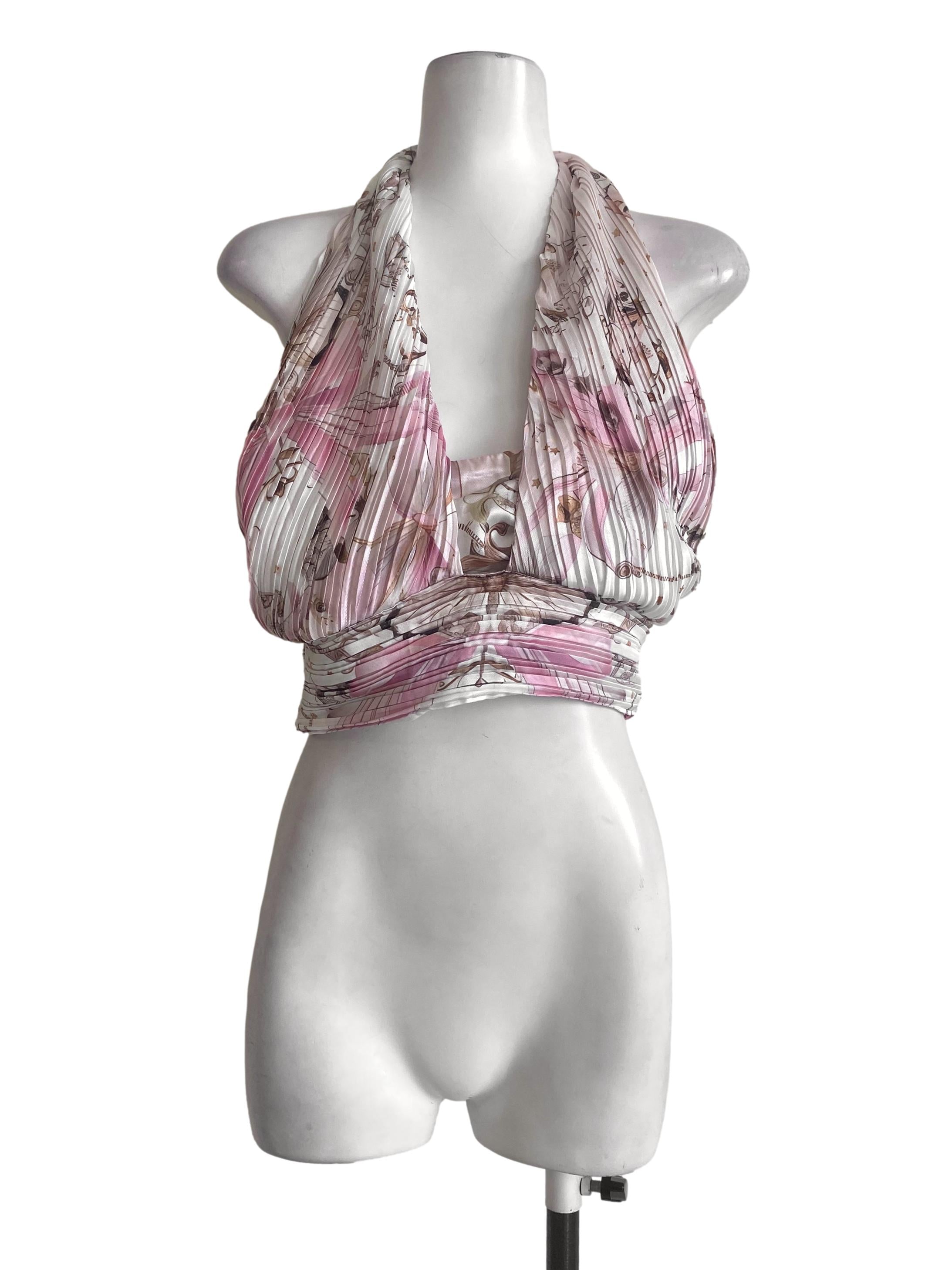 White & Pink Floral Halter Neck Crop Top