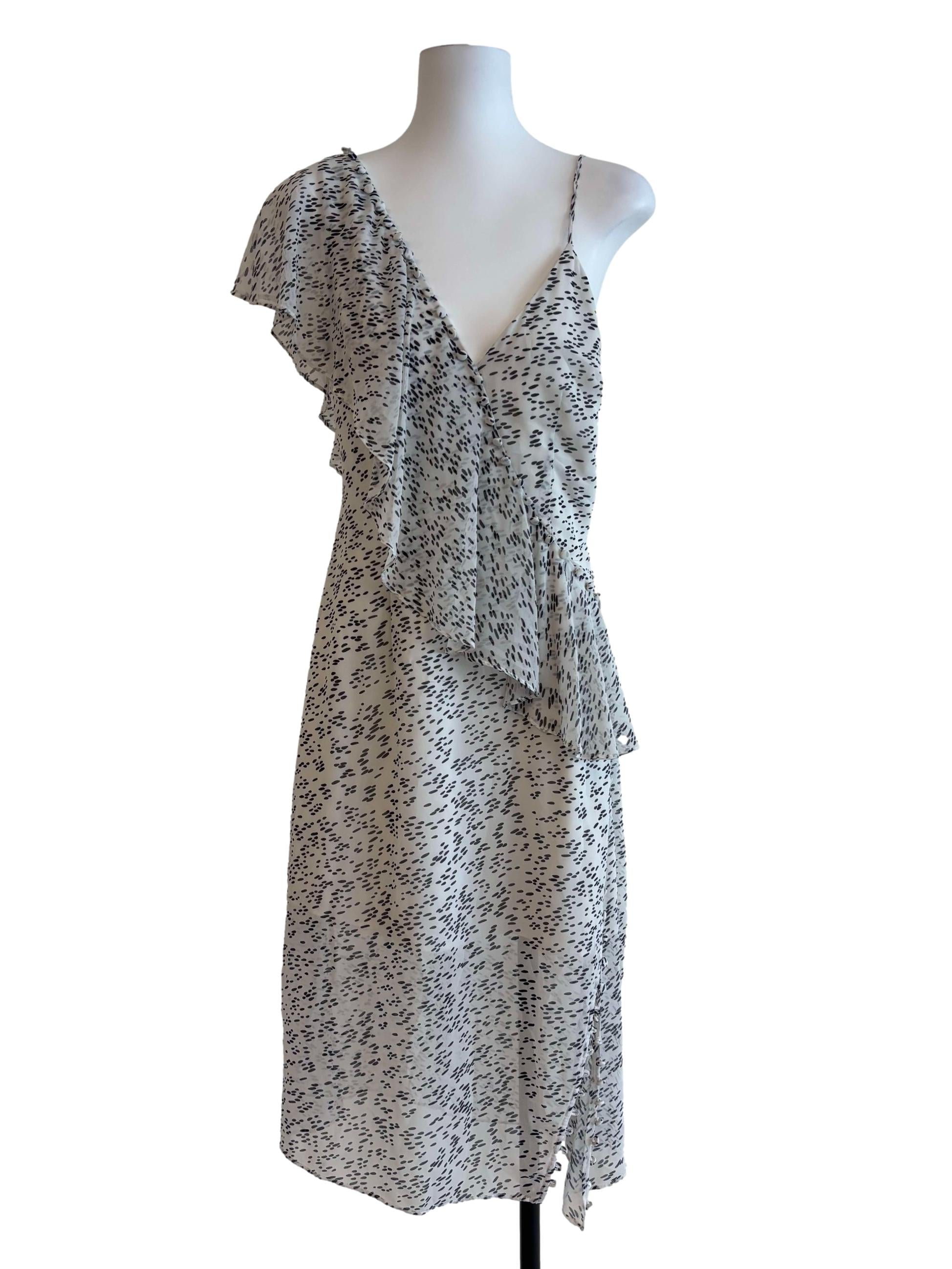 Powder White Asymmetrical Ruffle Dress
