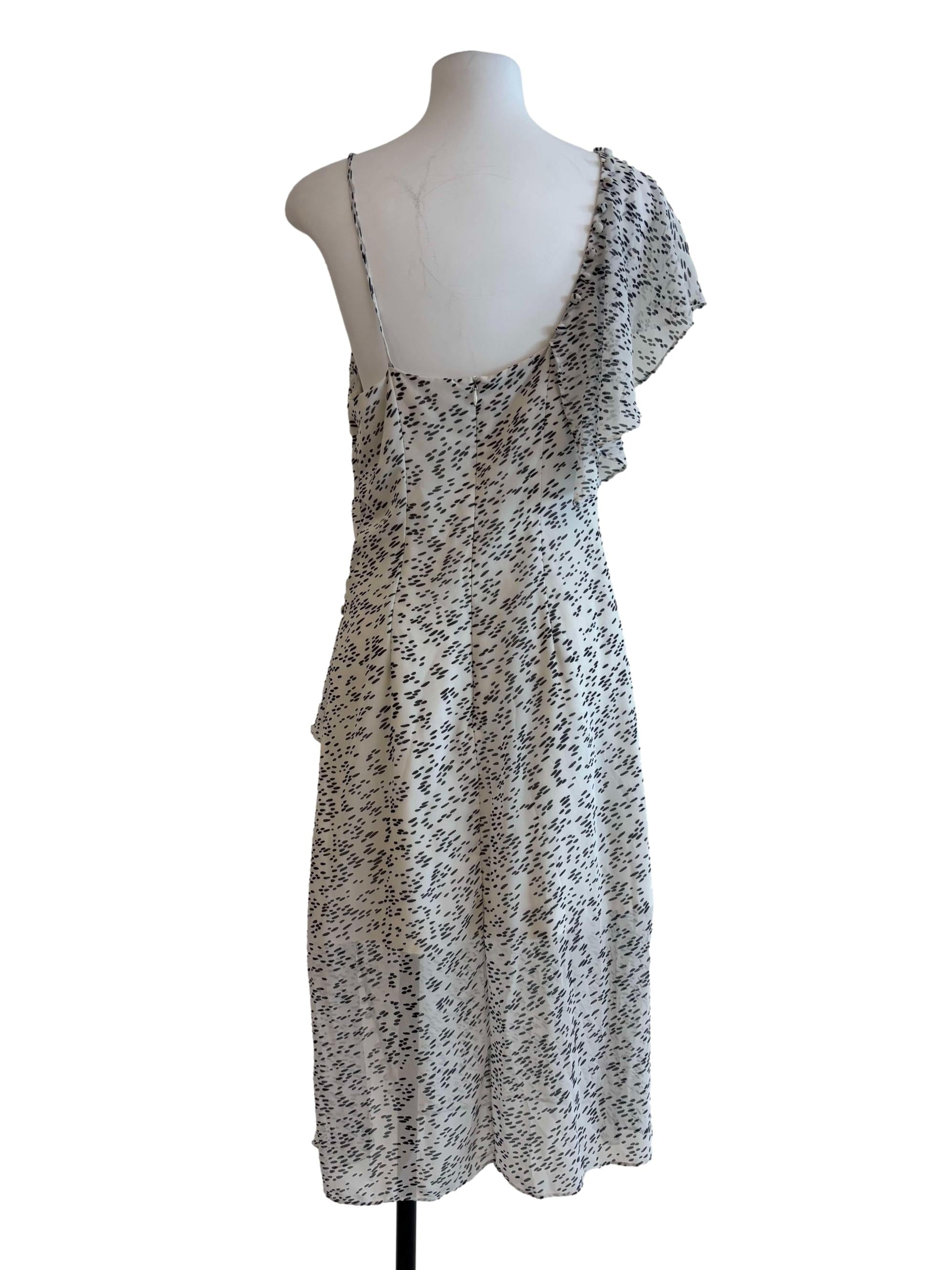Powder White Asymmetrical Ruffle Dress