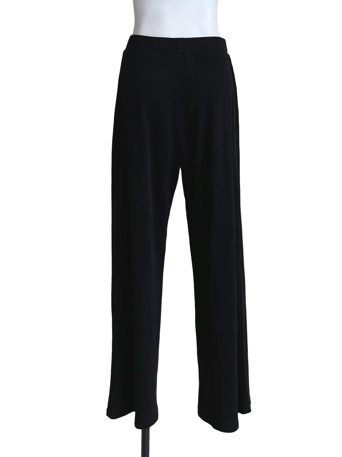 Onyx Black Ribbed Wide Leg Pants