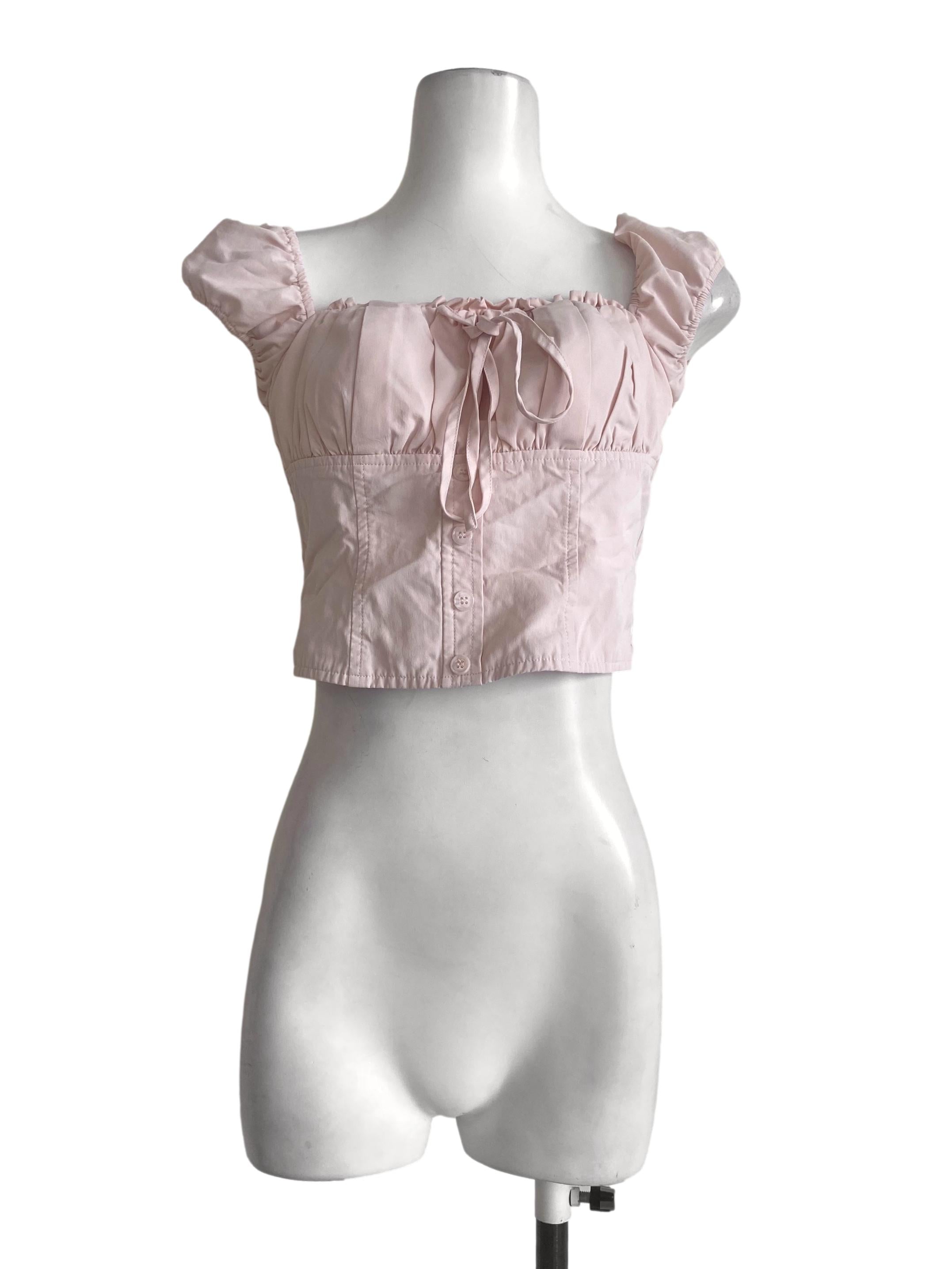 Crepe Pink Square Neck Crop Top