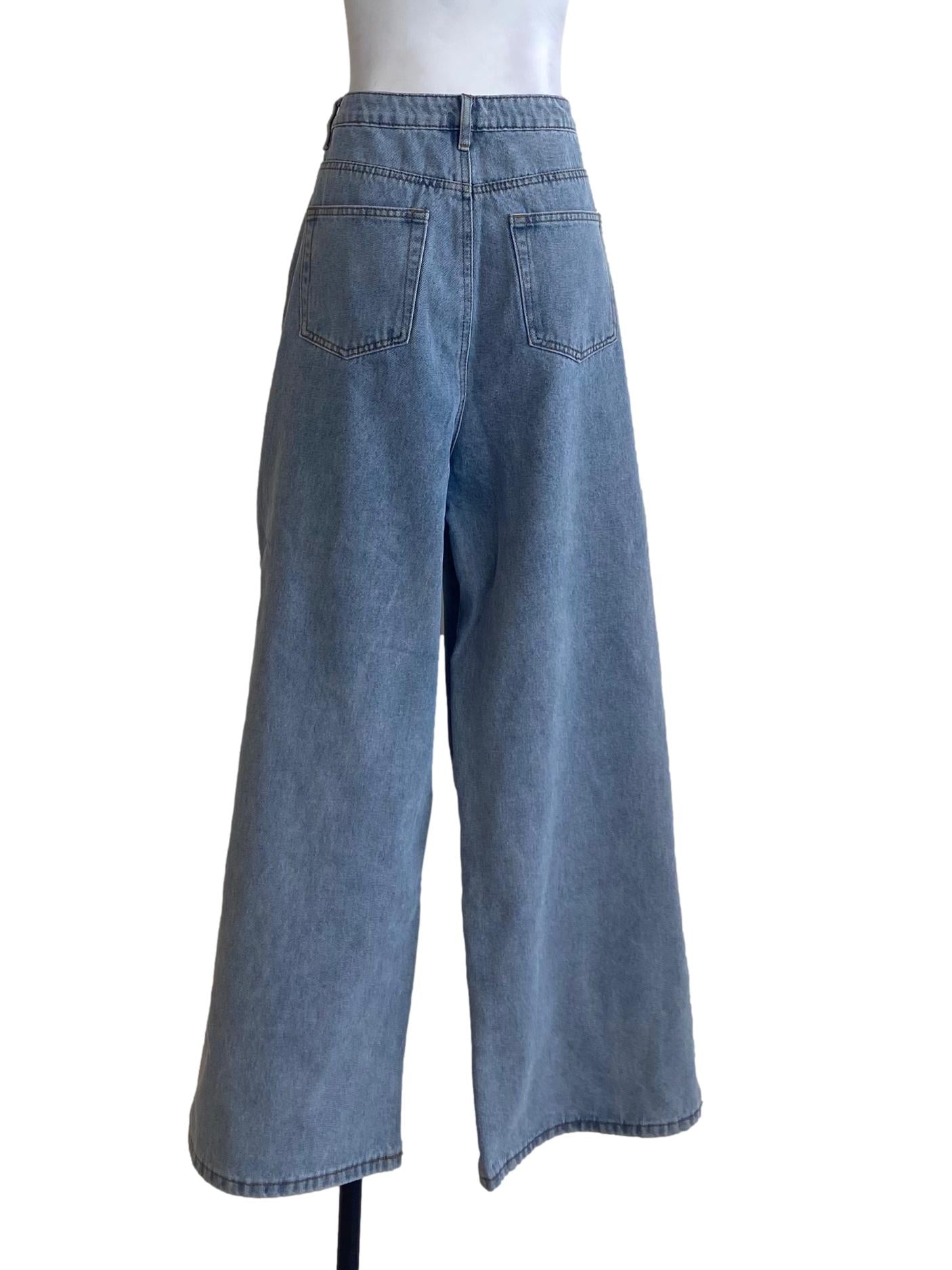 Blue Herringbone Distressed Straight Jeans