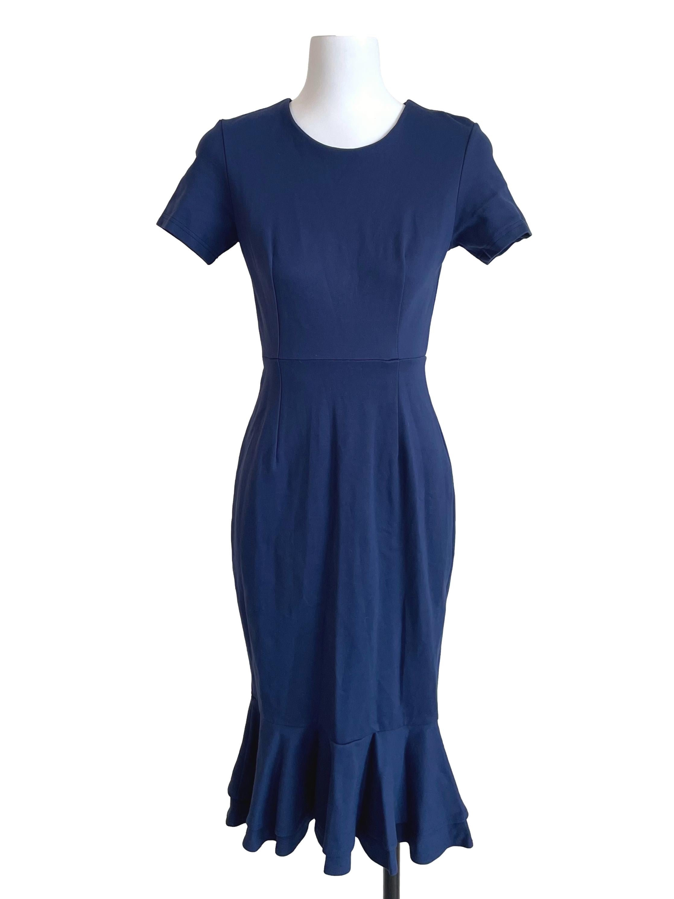 Navy Flounce Sheath Dress