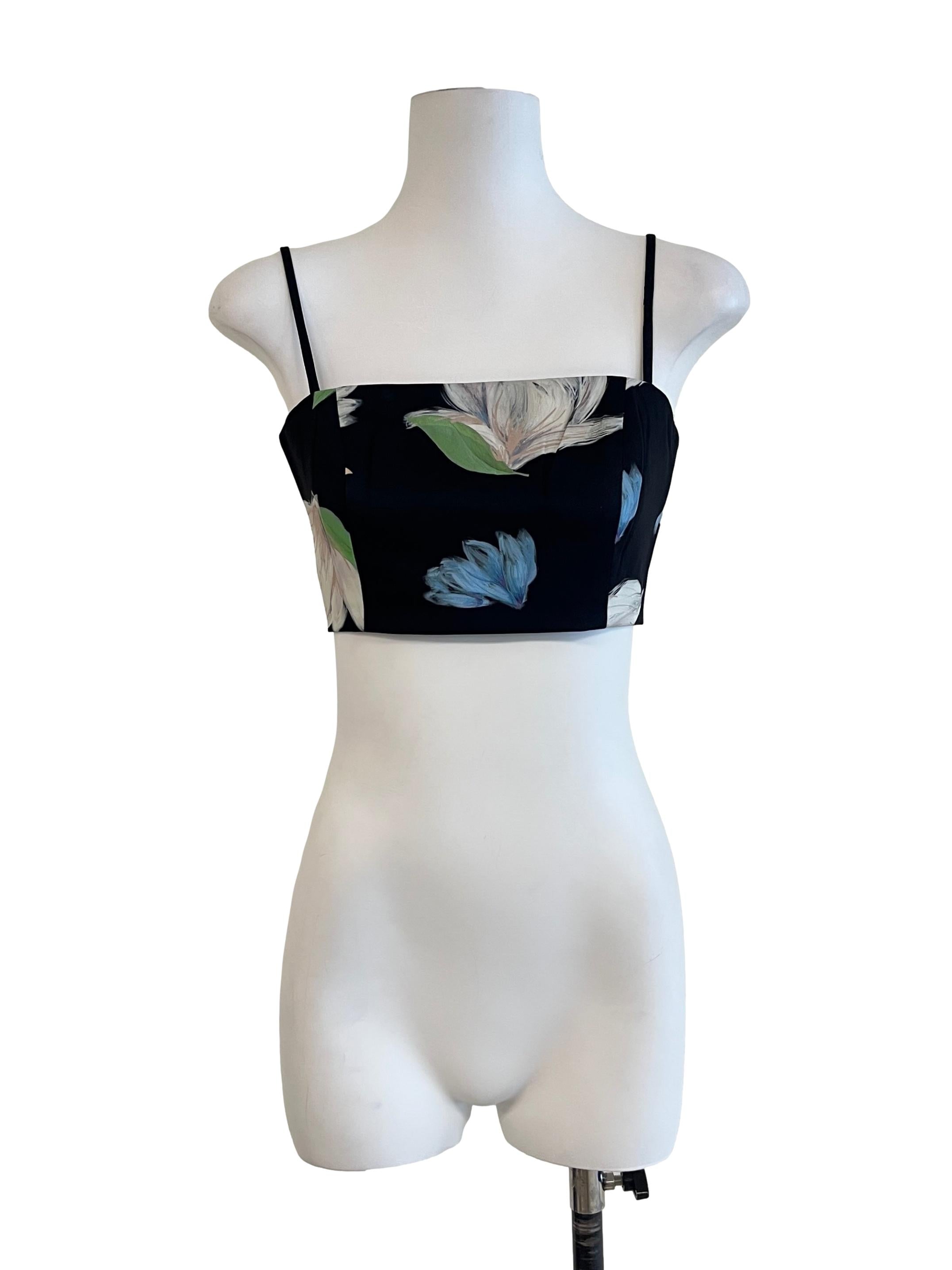 Jade Black Floral Print Crop Top