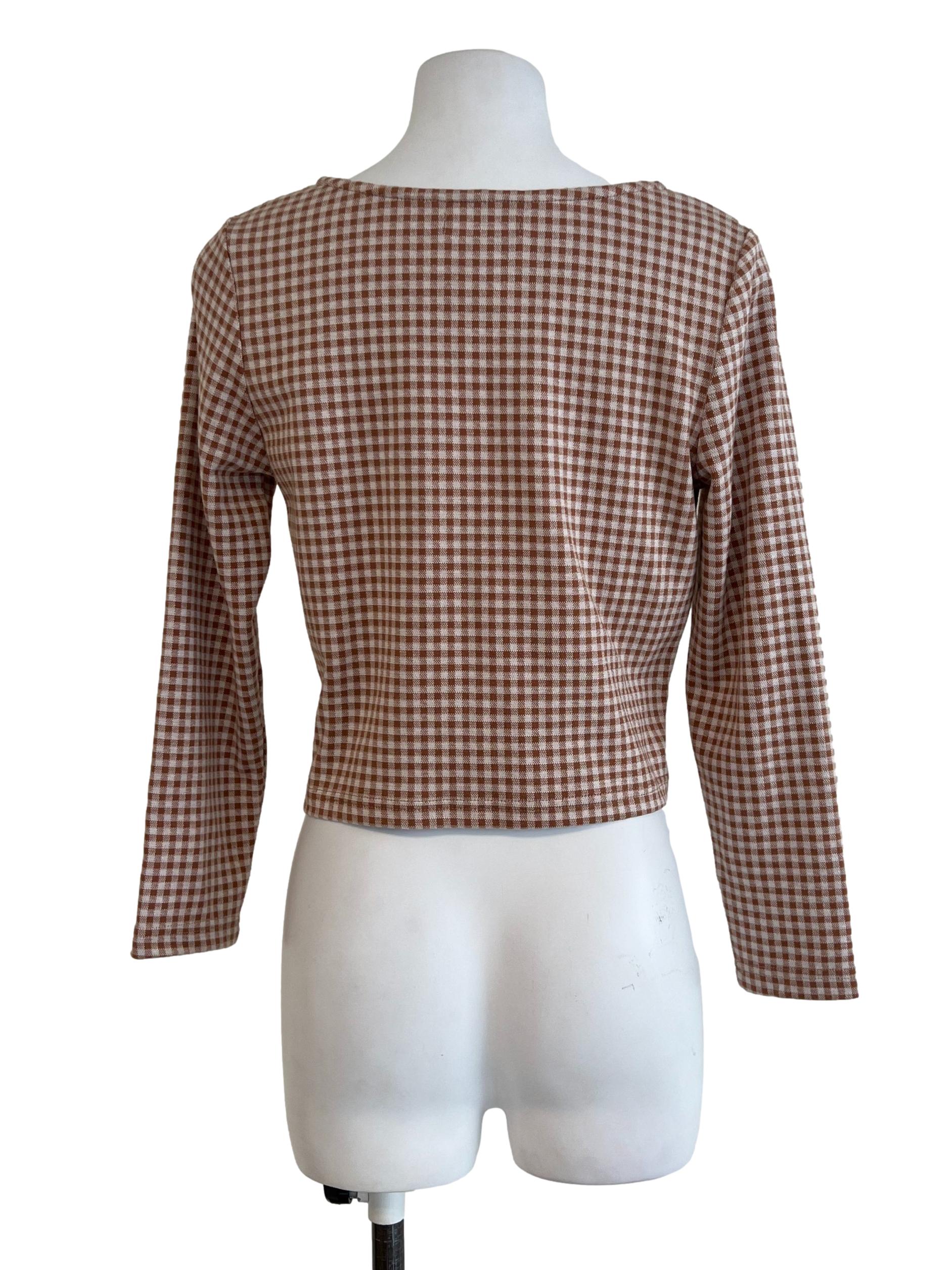 Plaid Brown Crop Cardigan