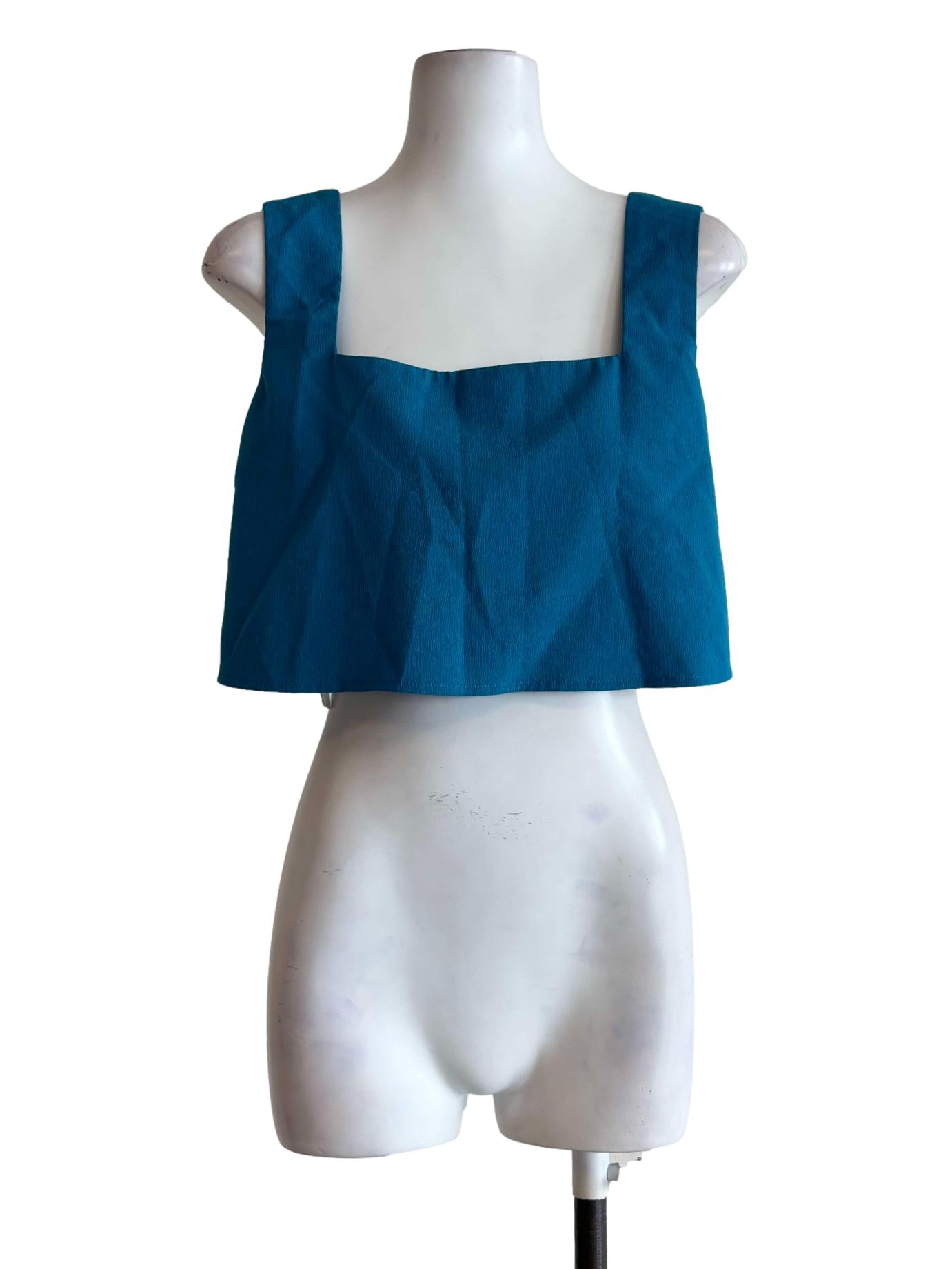 Celadan Blue Square Neck Sleeveless Top