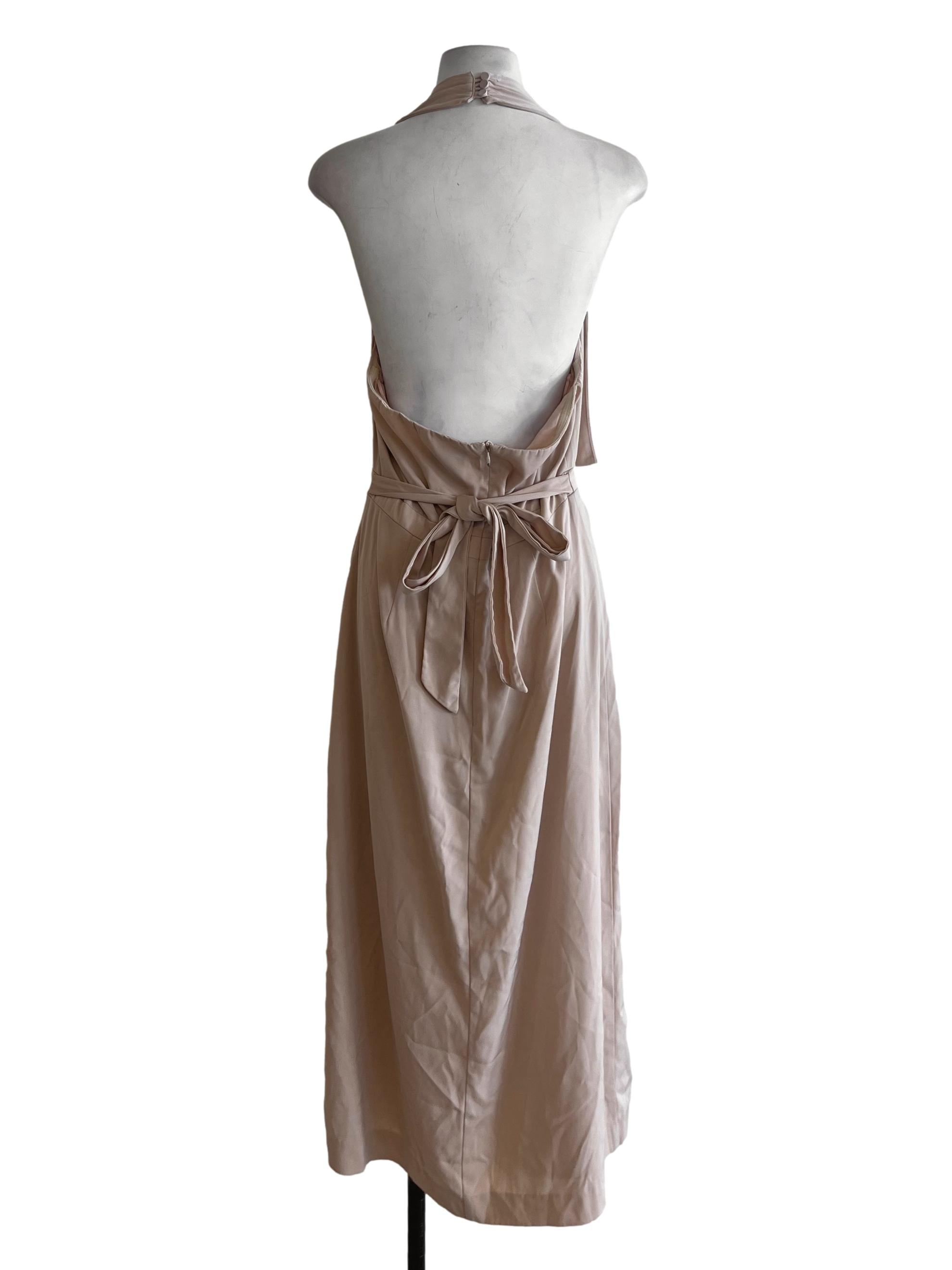 Sepia Beige Halter Neckline A-Line Dress