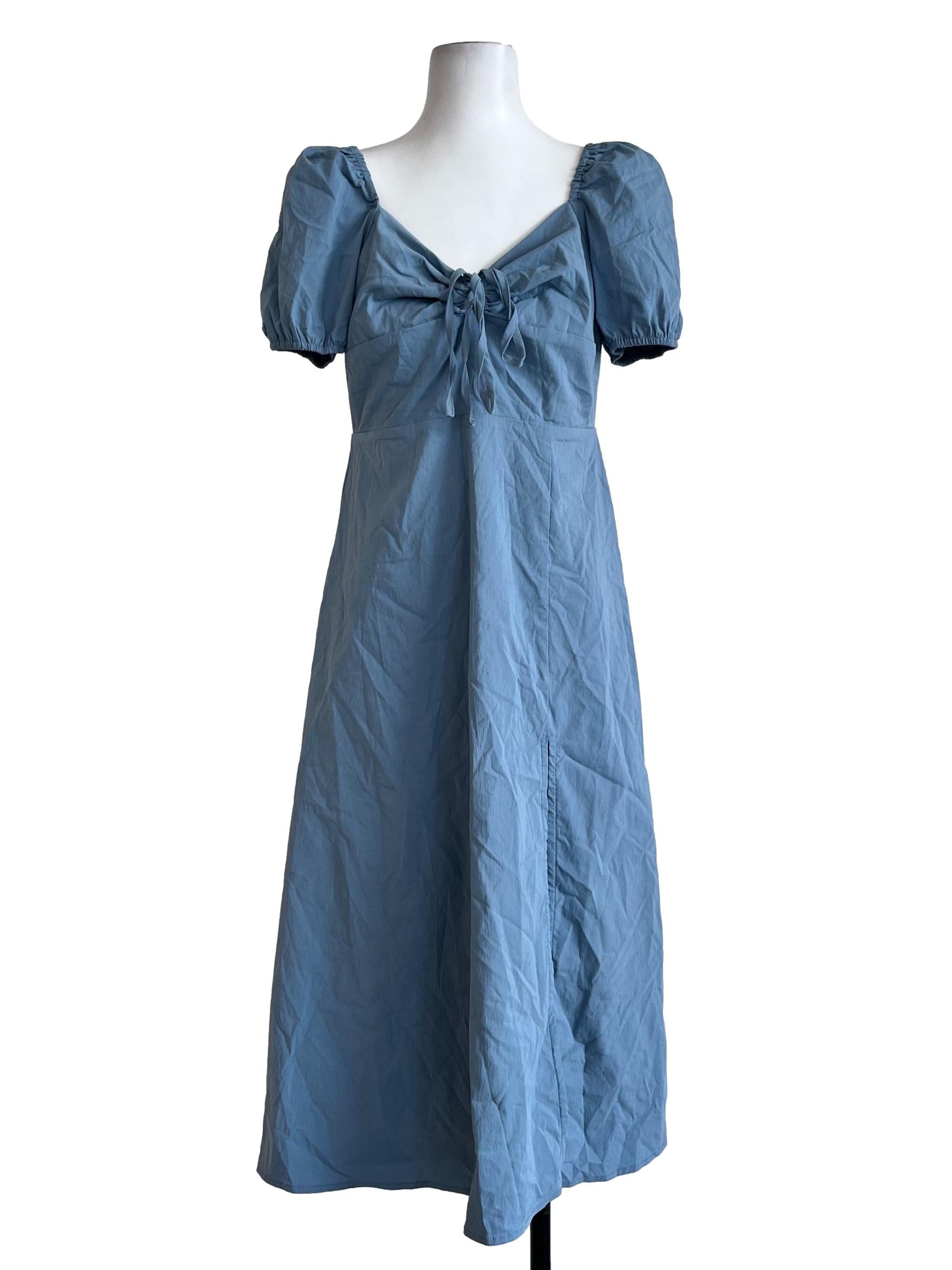 Light Blue Plain Short Sleeves Dress