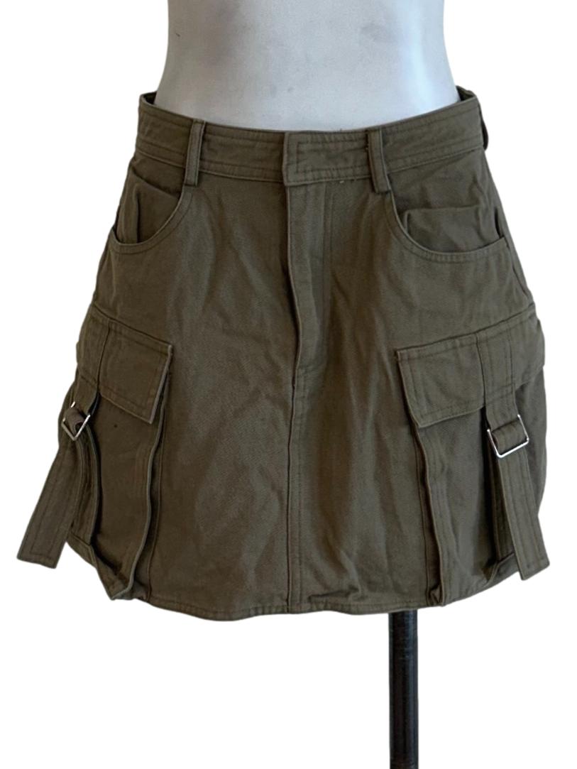 Washed Olive Cargo Skirt