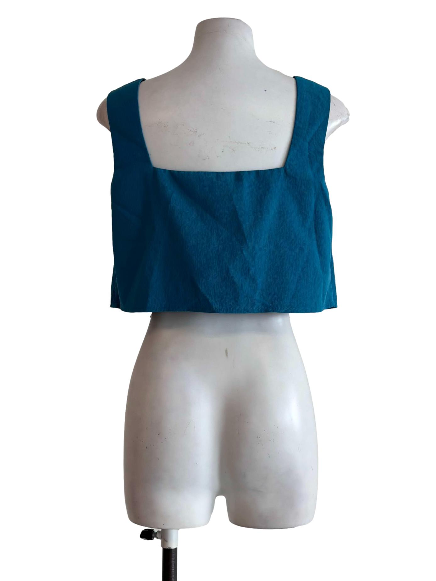 Celadan Blue Square Neck Sleeveless Top