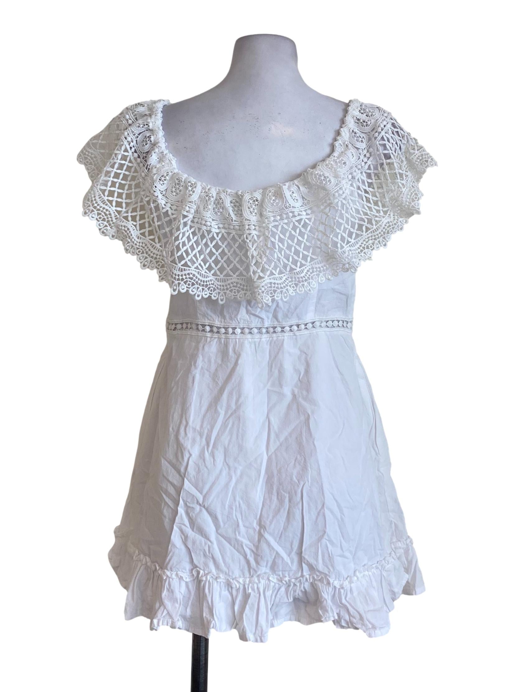 White Lace Shawl Ruffle End A-Line Dress