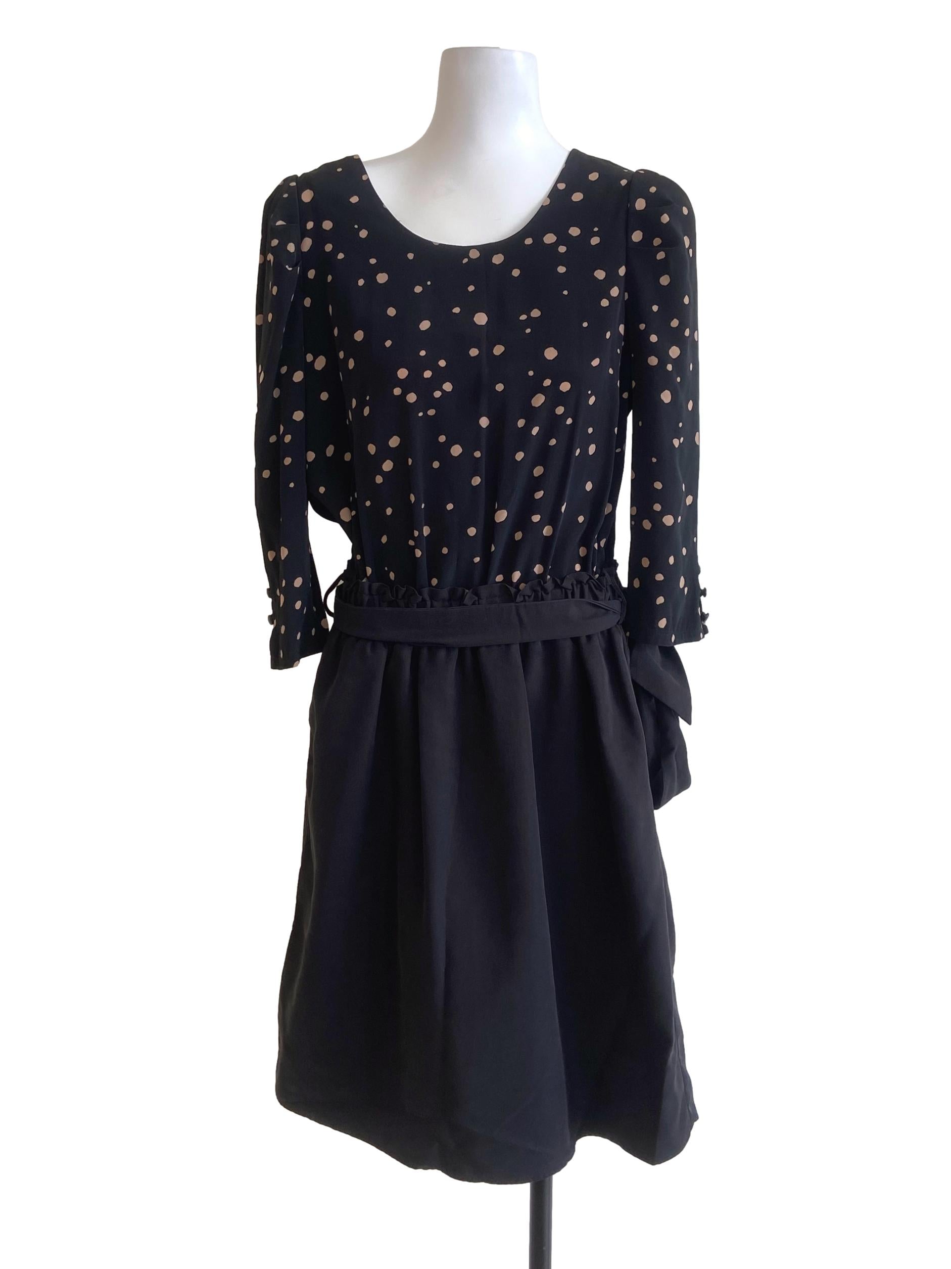 Black & Brown Dot Blouson Dress