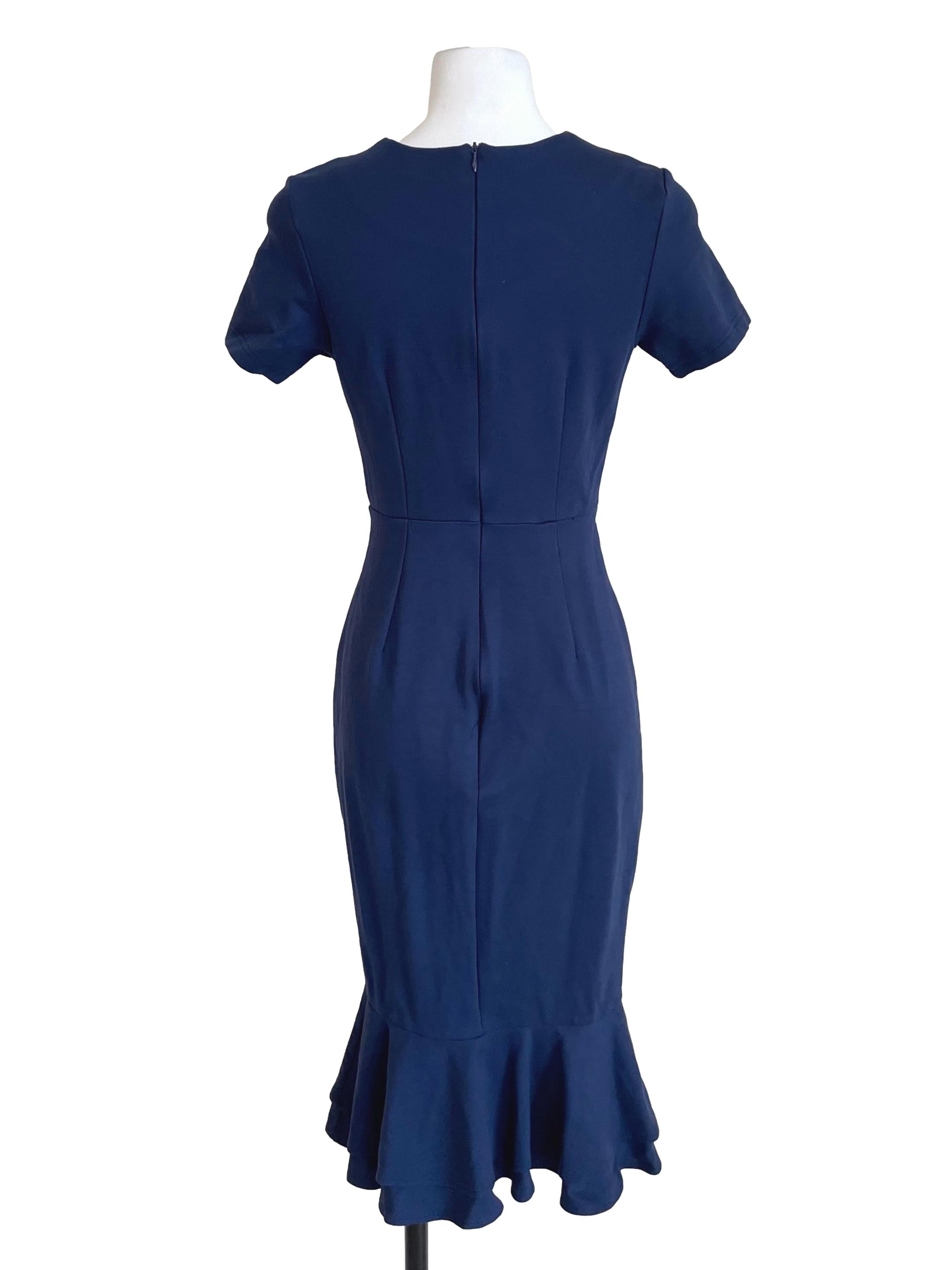 Navy Flounce Sheath Dress