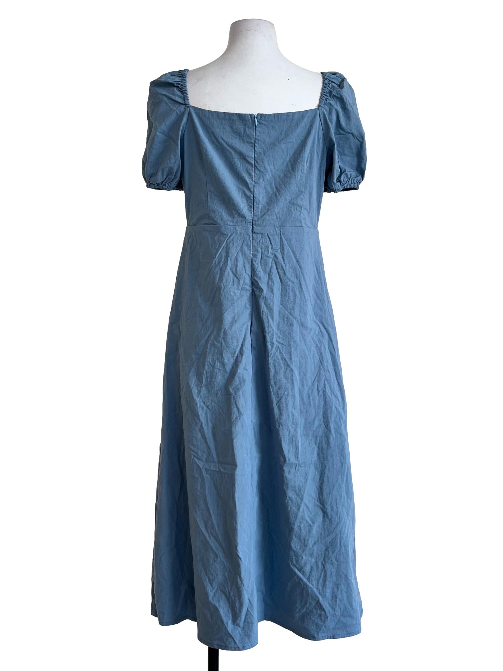 Light Blue Plain Short Sleeves Dress