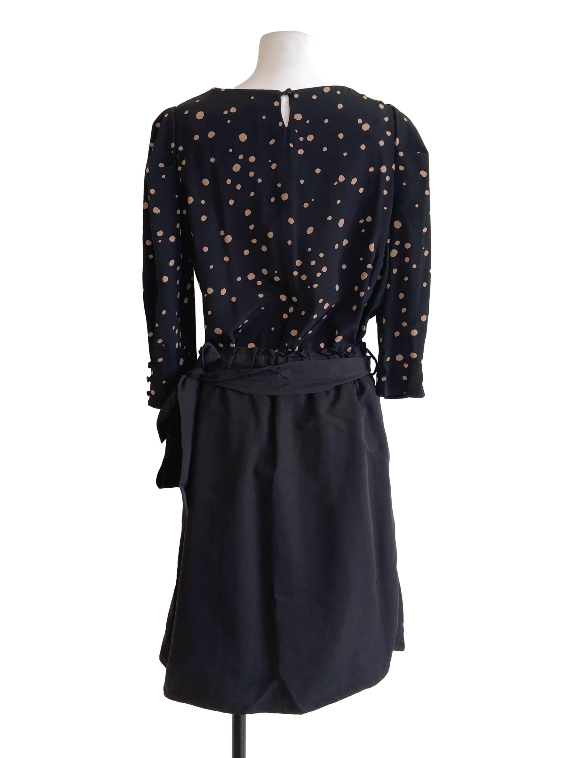 Black & Brown Dot Blouson Dress