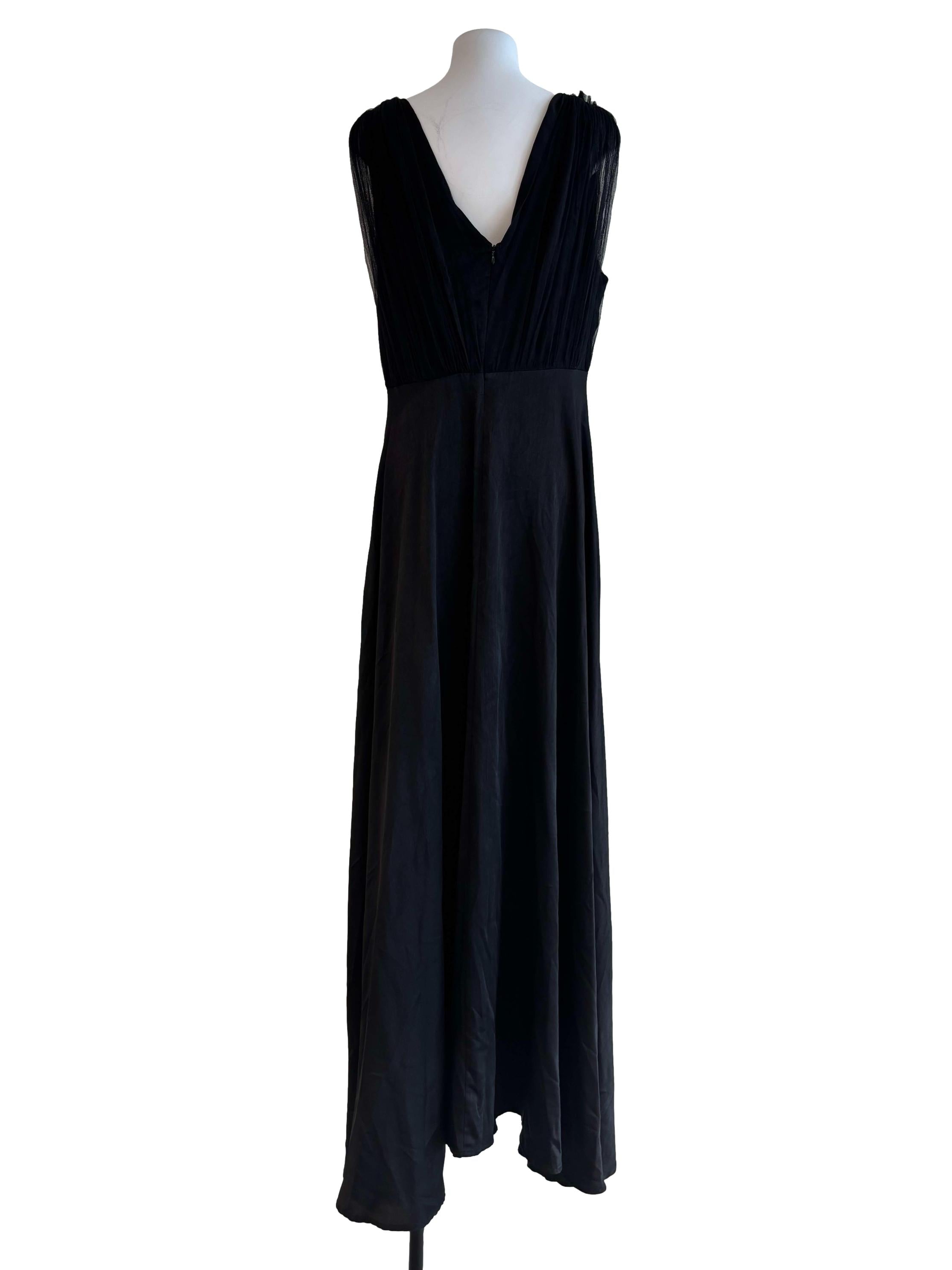 Jet Black Mesh Satin Maxi Dress
