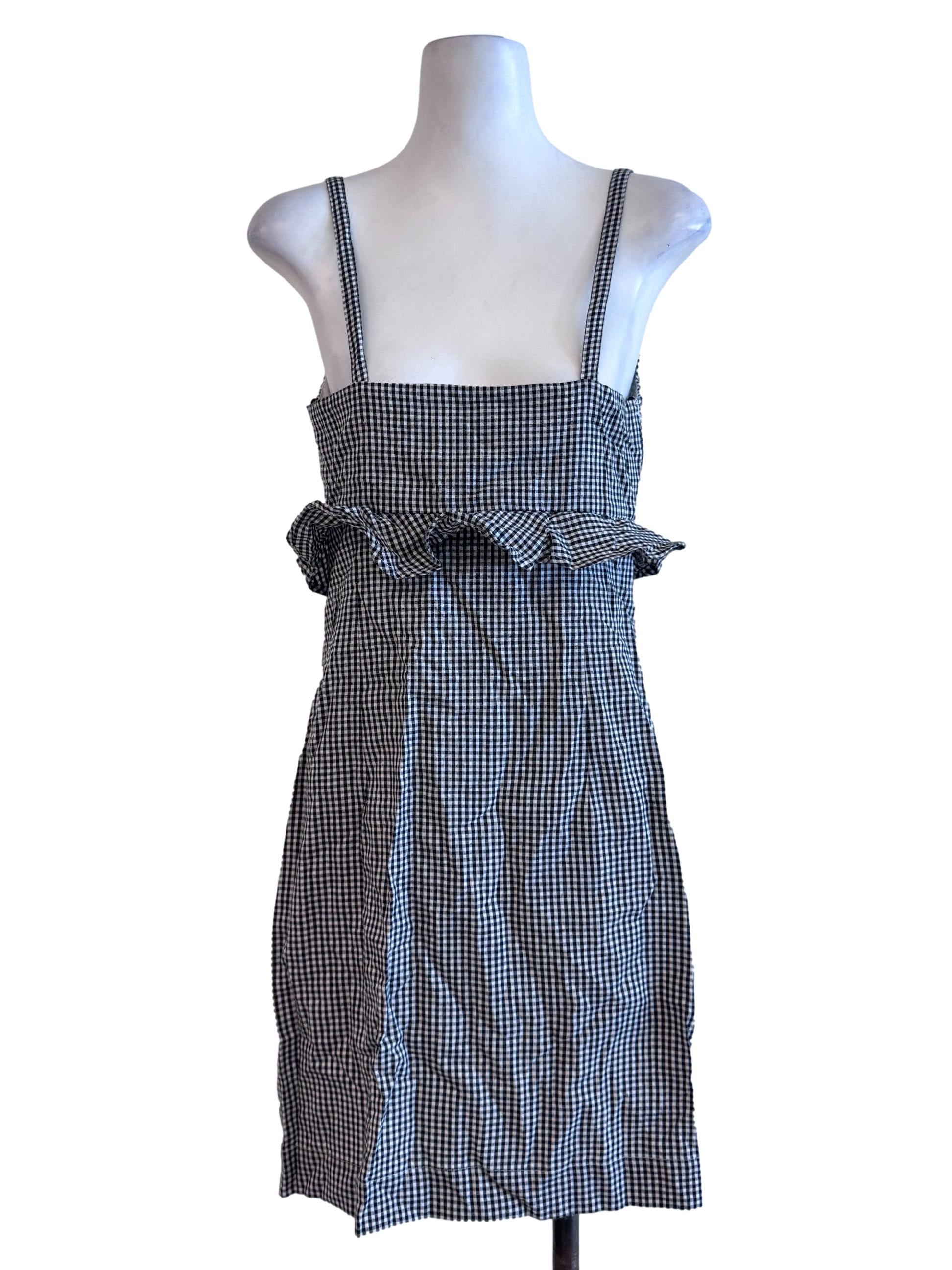 Black Gingham V-Neck Mini Dress