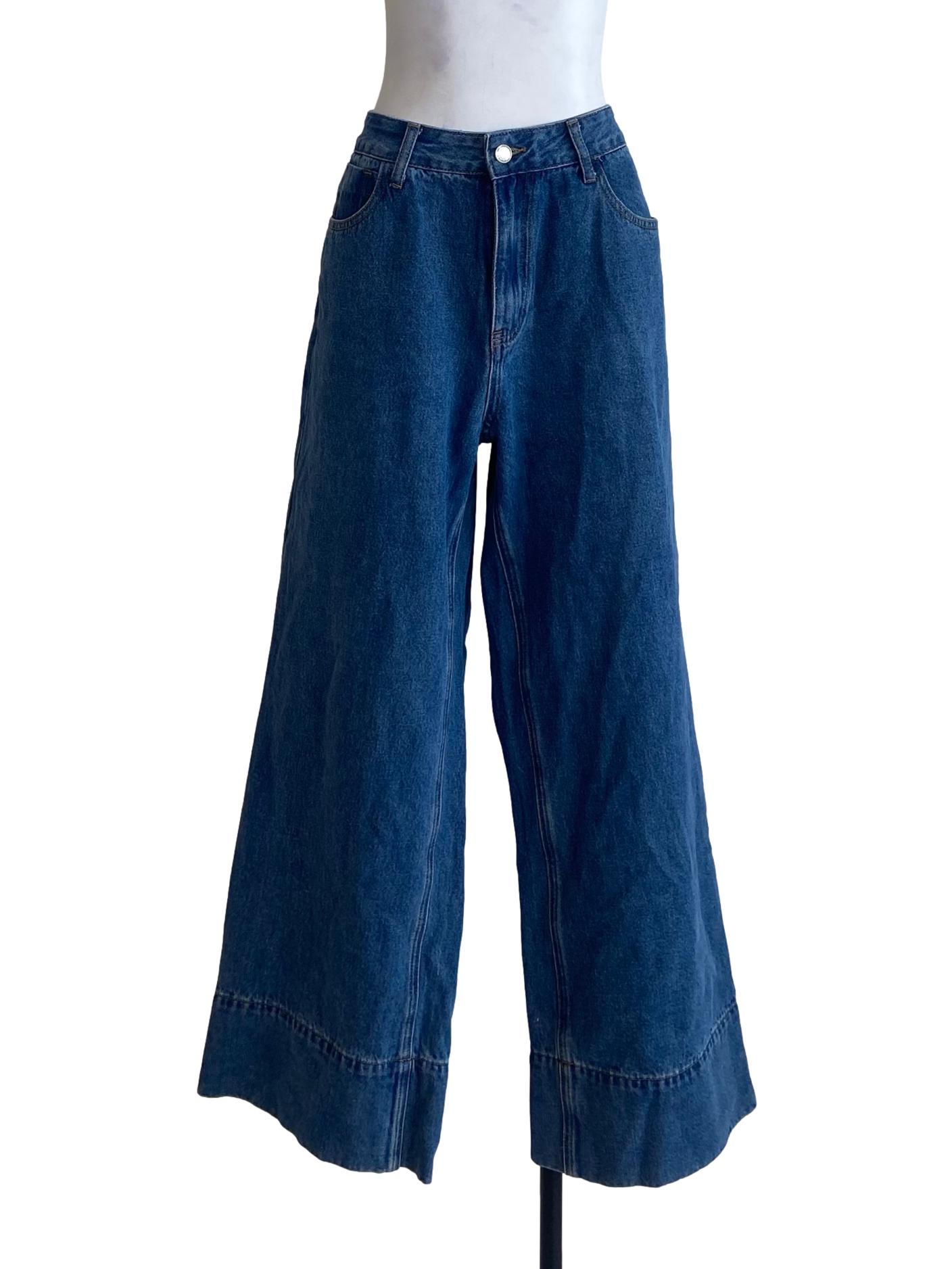 Denim Blue Herringbone Straight Baggy Jeans