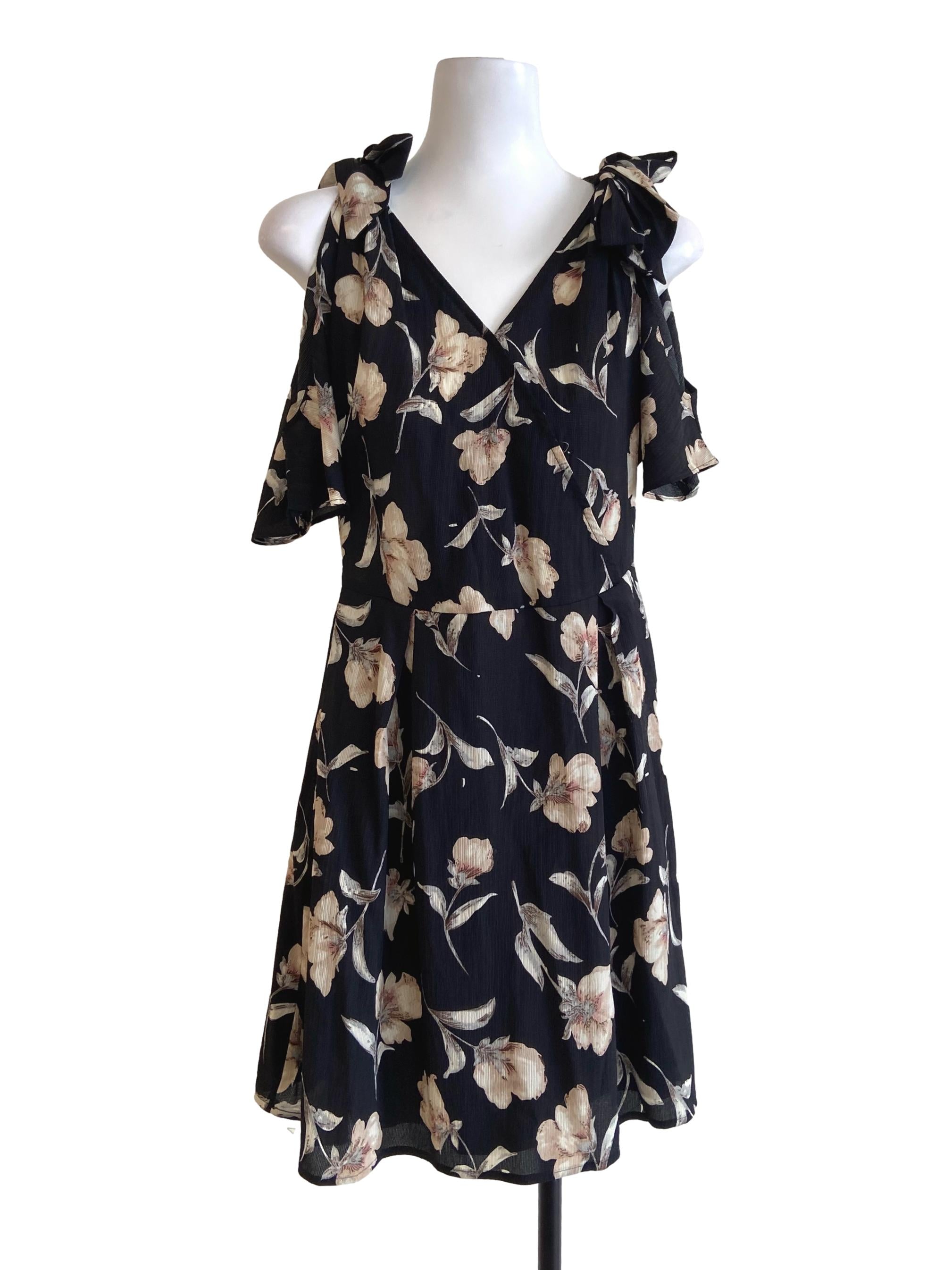 Black Floral V Neck Apron Dress