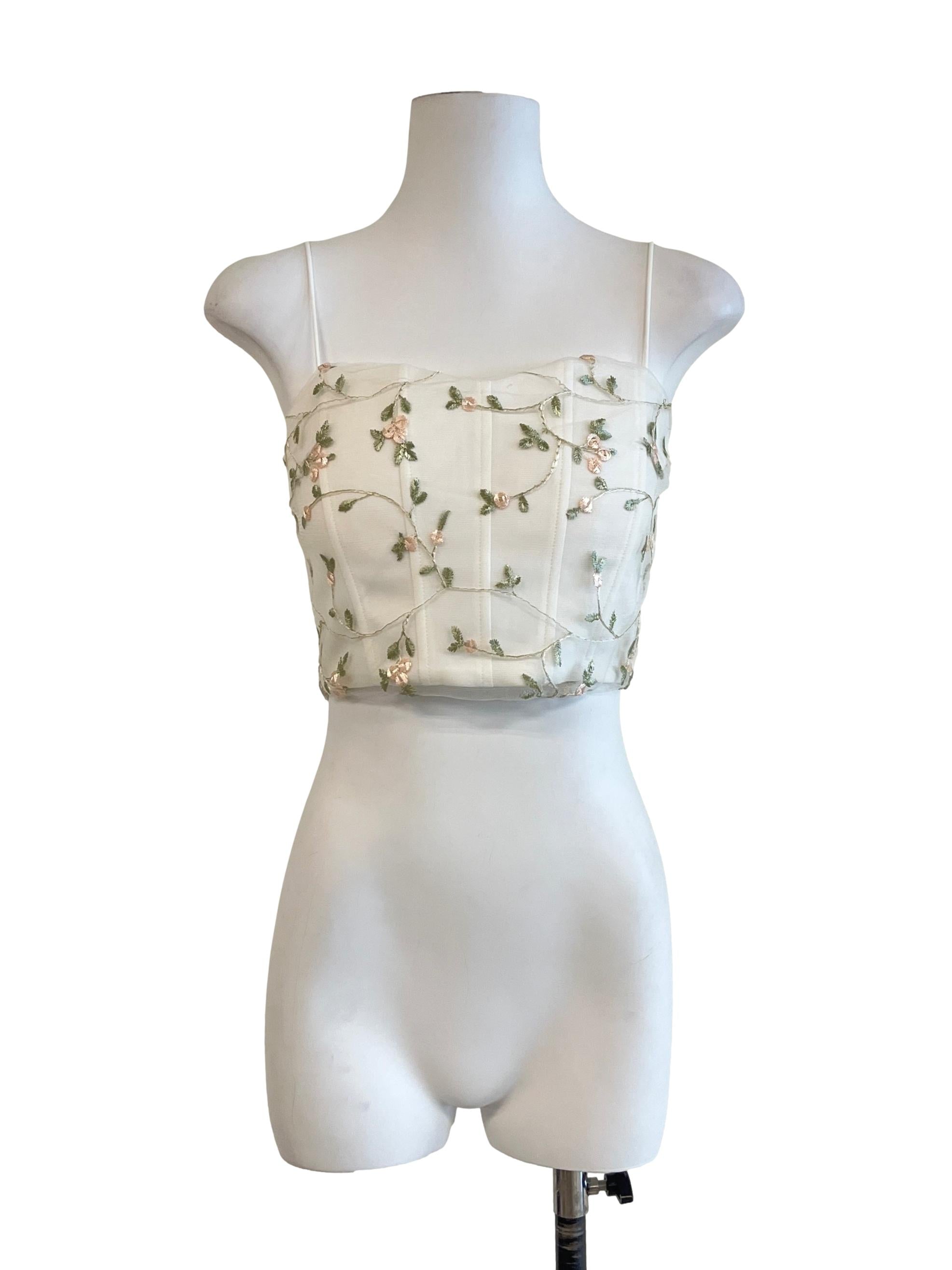 Pearl White With Flower Embroidery Top