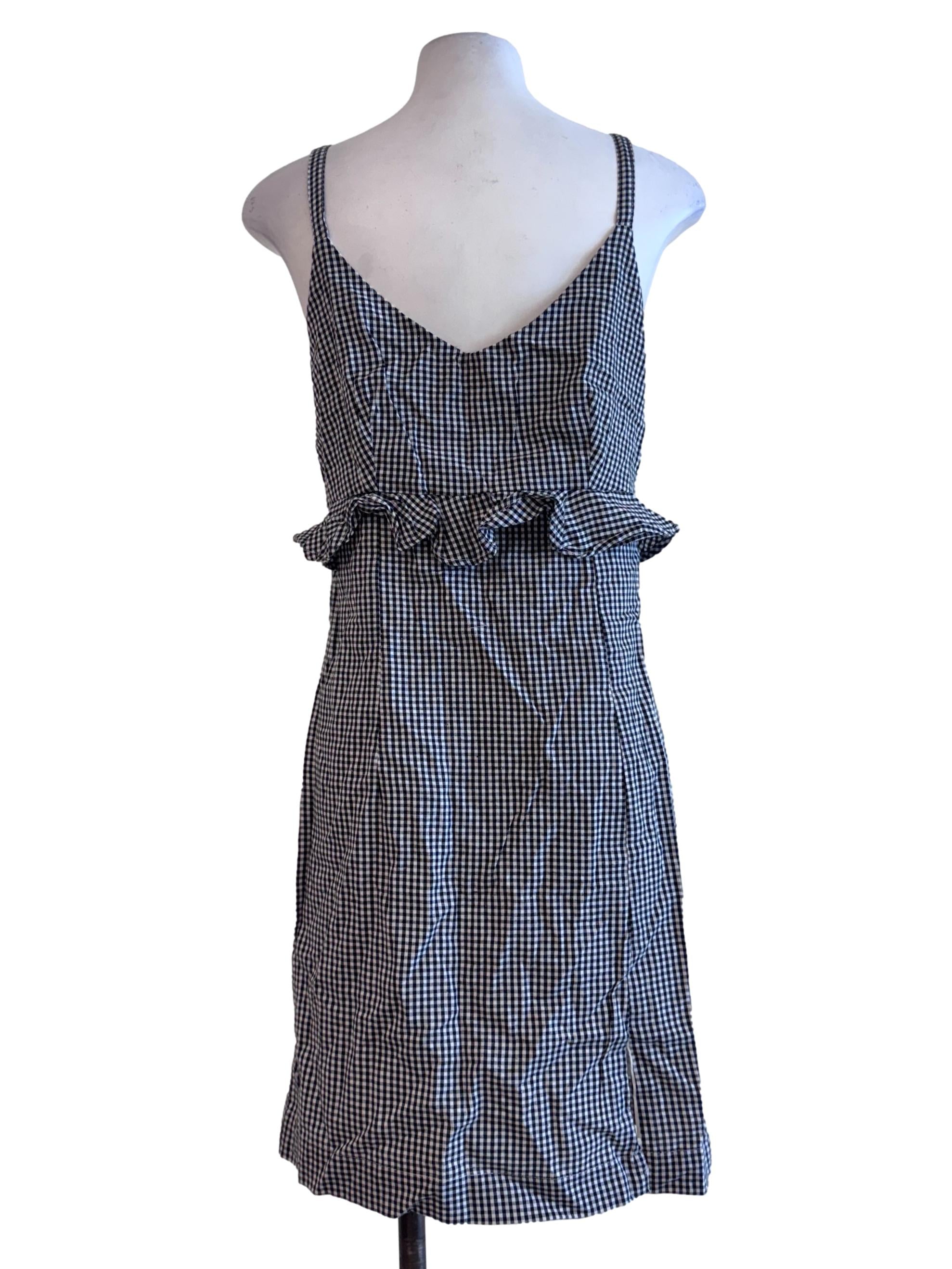 Black Gingham V-Neck Mini Dress