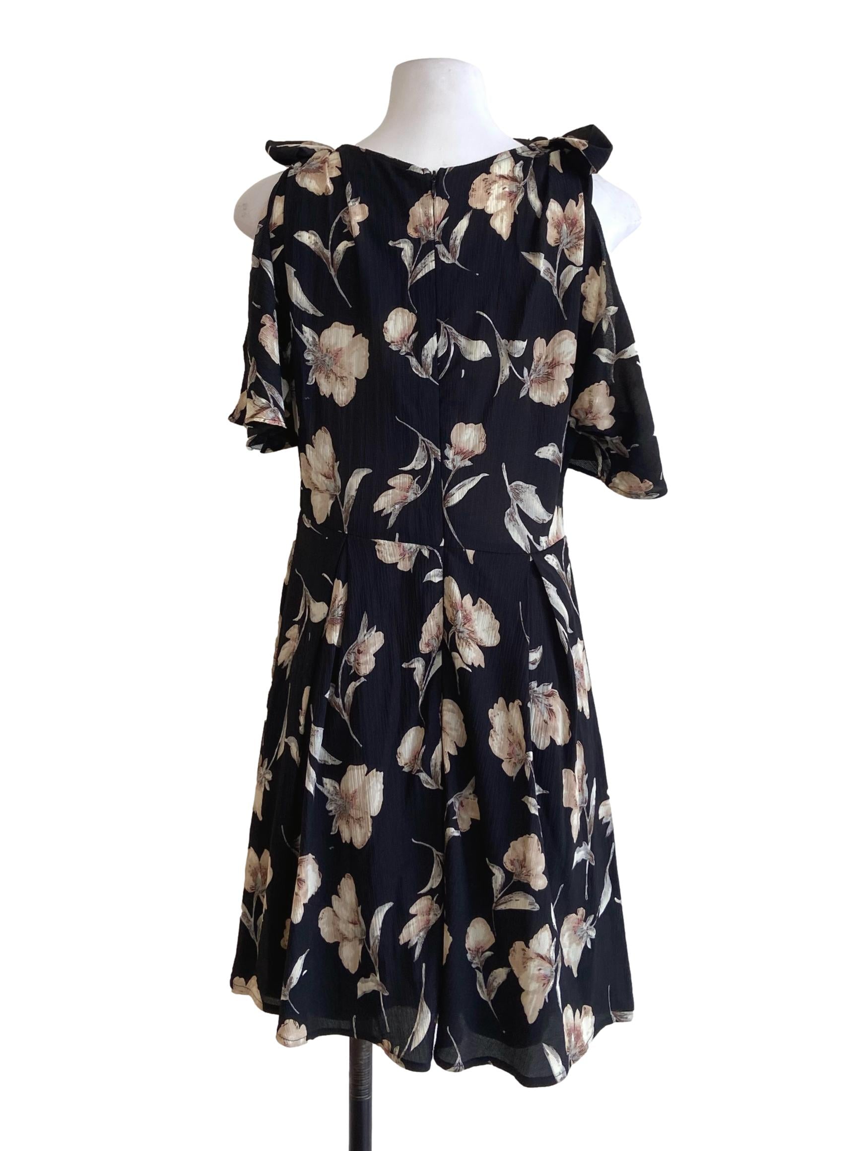 Black Floral V Neck Apron Dress