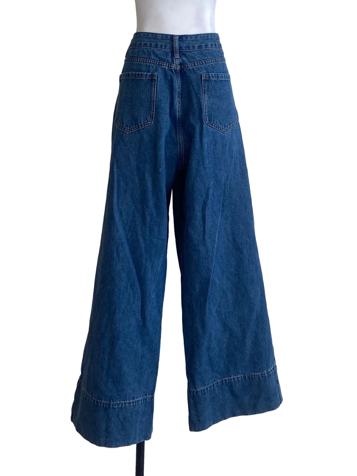 Denim Blue Herringbone Straight Baggy Jeans