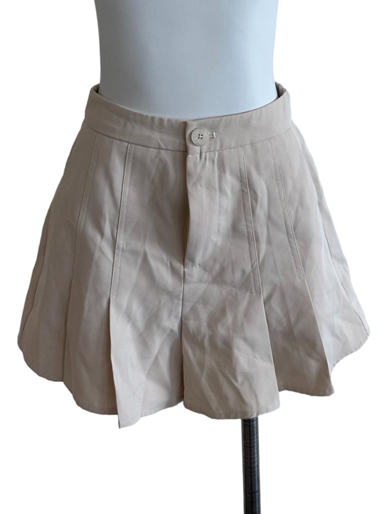 Sand Beige Box Pleated Shorts