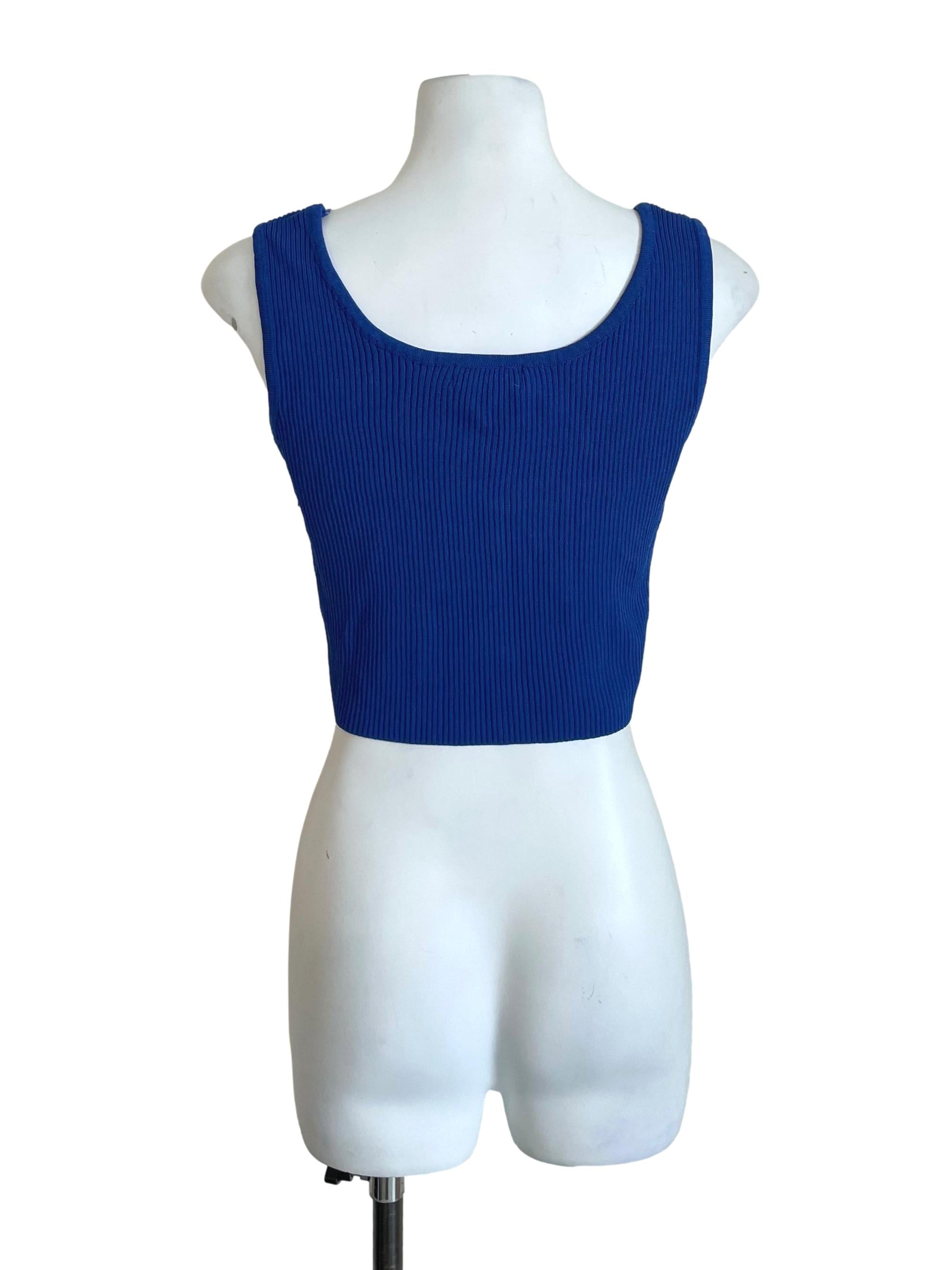 Azure Ribbed Knit Crop Tank Top