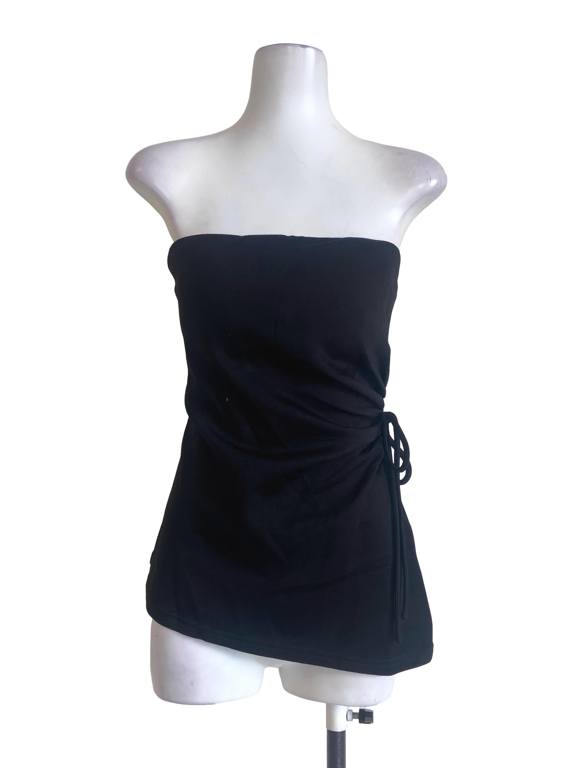 Black Strapless Twill Top