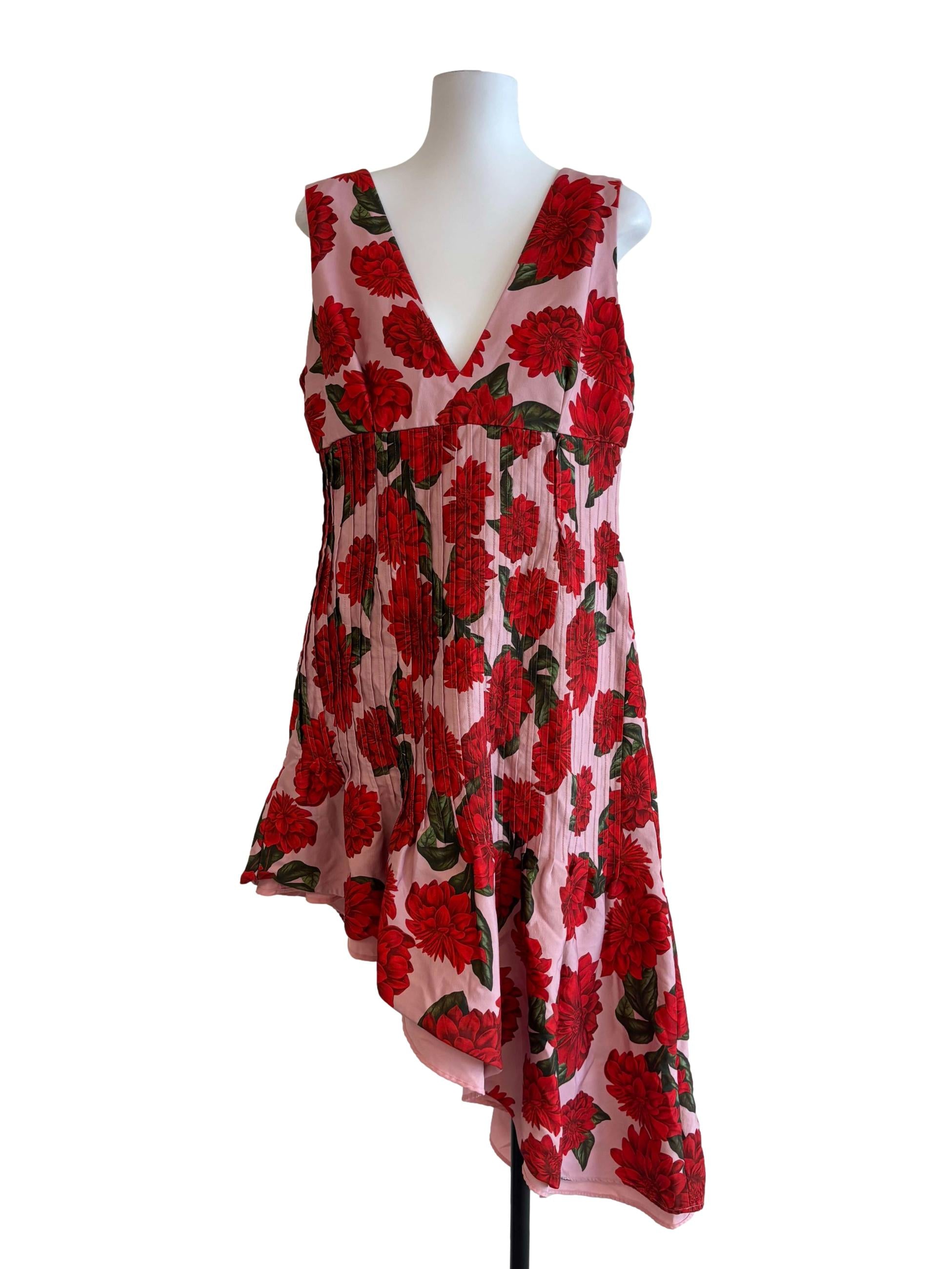 Floral Red Asymmetrical Dress