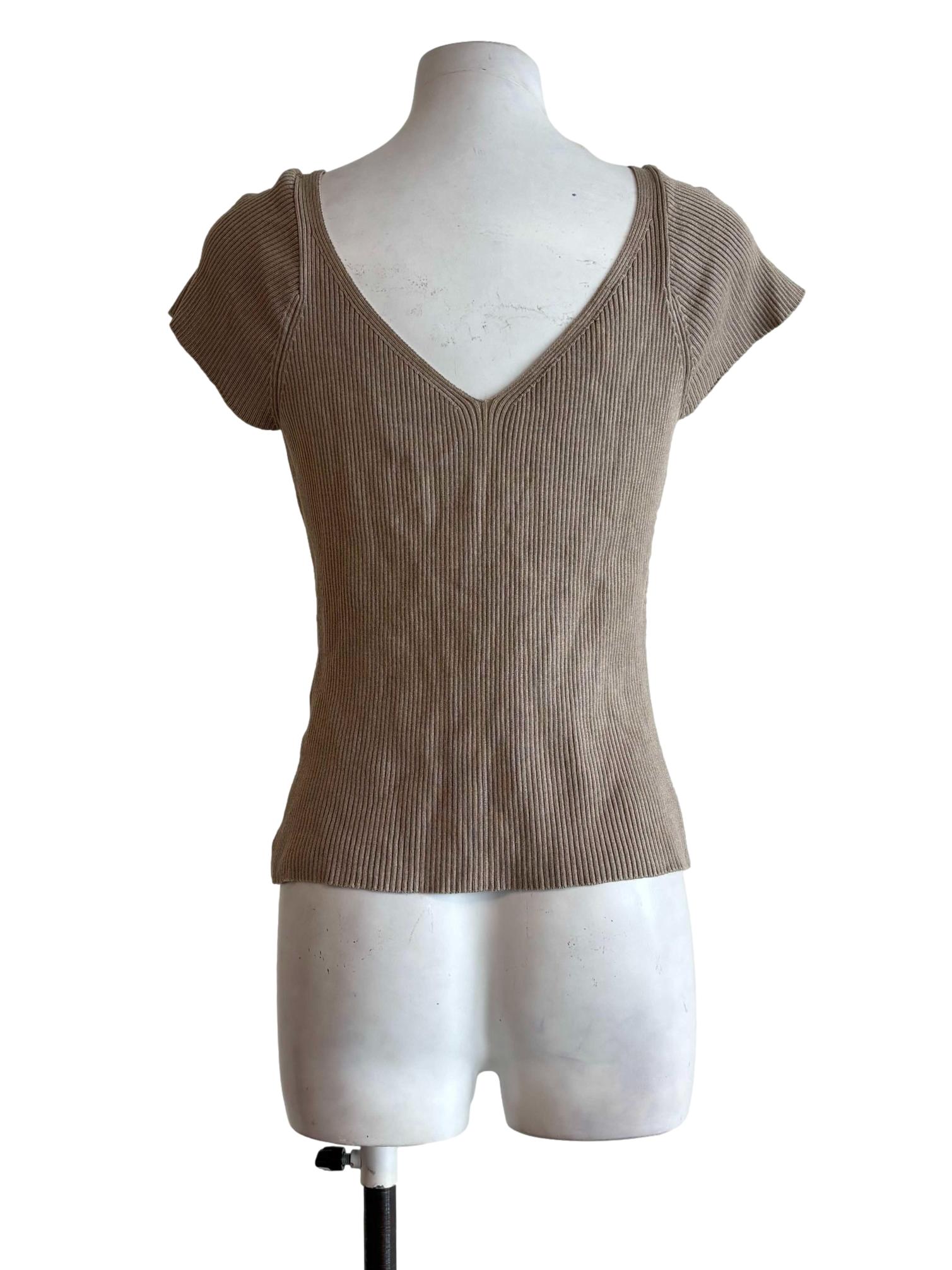 Khaki V-Neck Ribbed Top