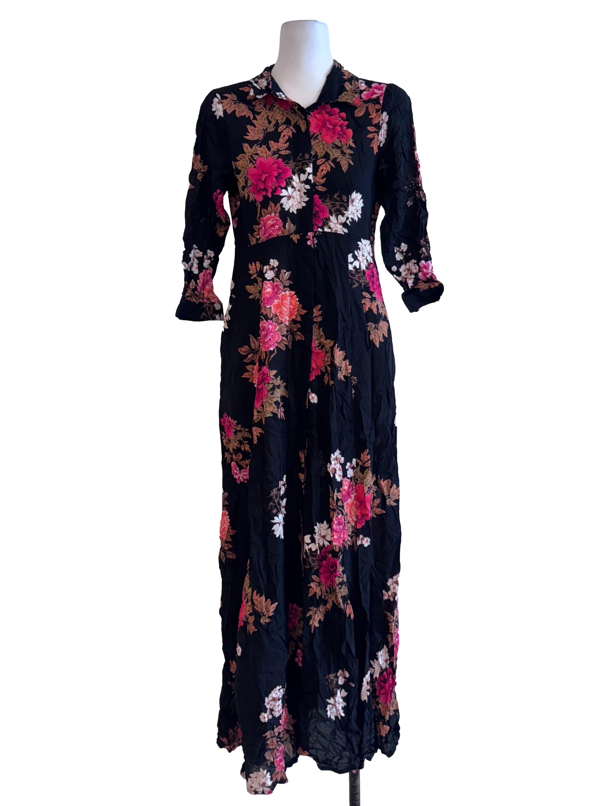 Black Printed Floral Design Maxi Dress