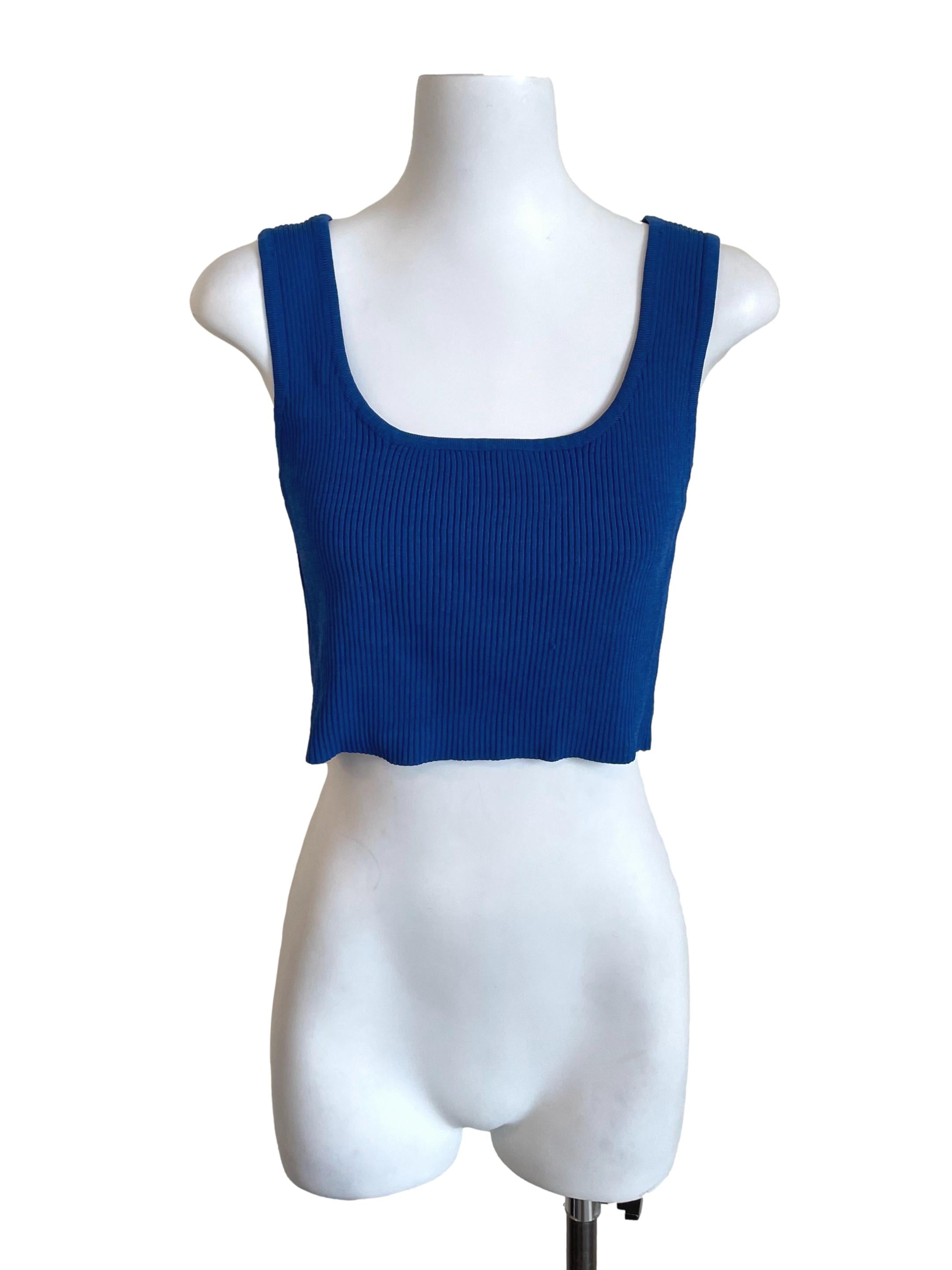 Azure Ribbed Knit Crop Tank Top
