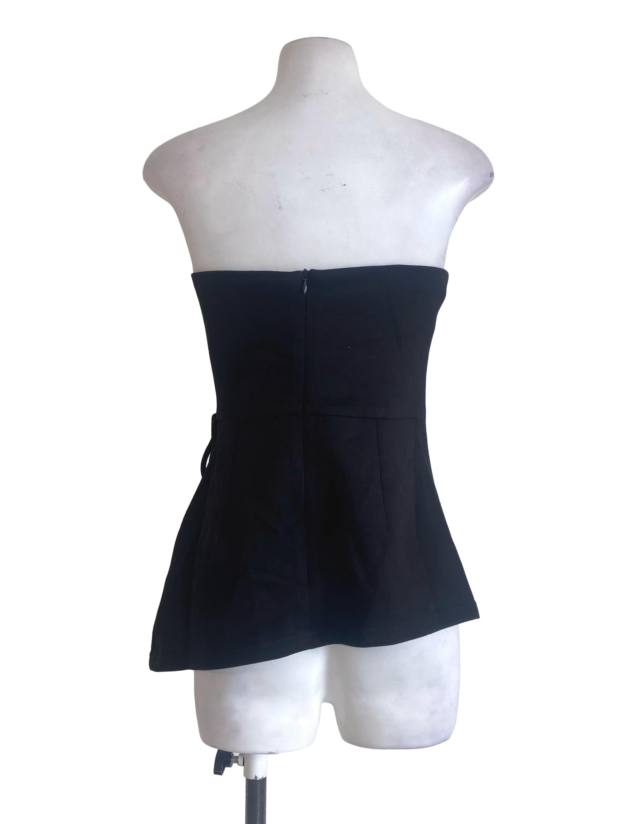 Black Strapless Twill Top