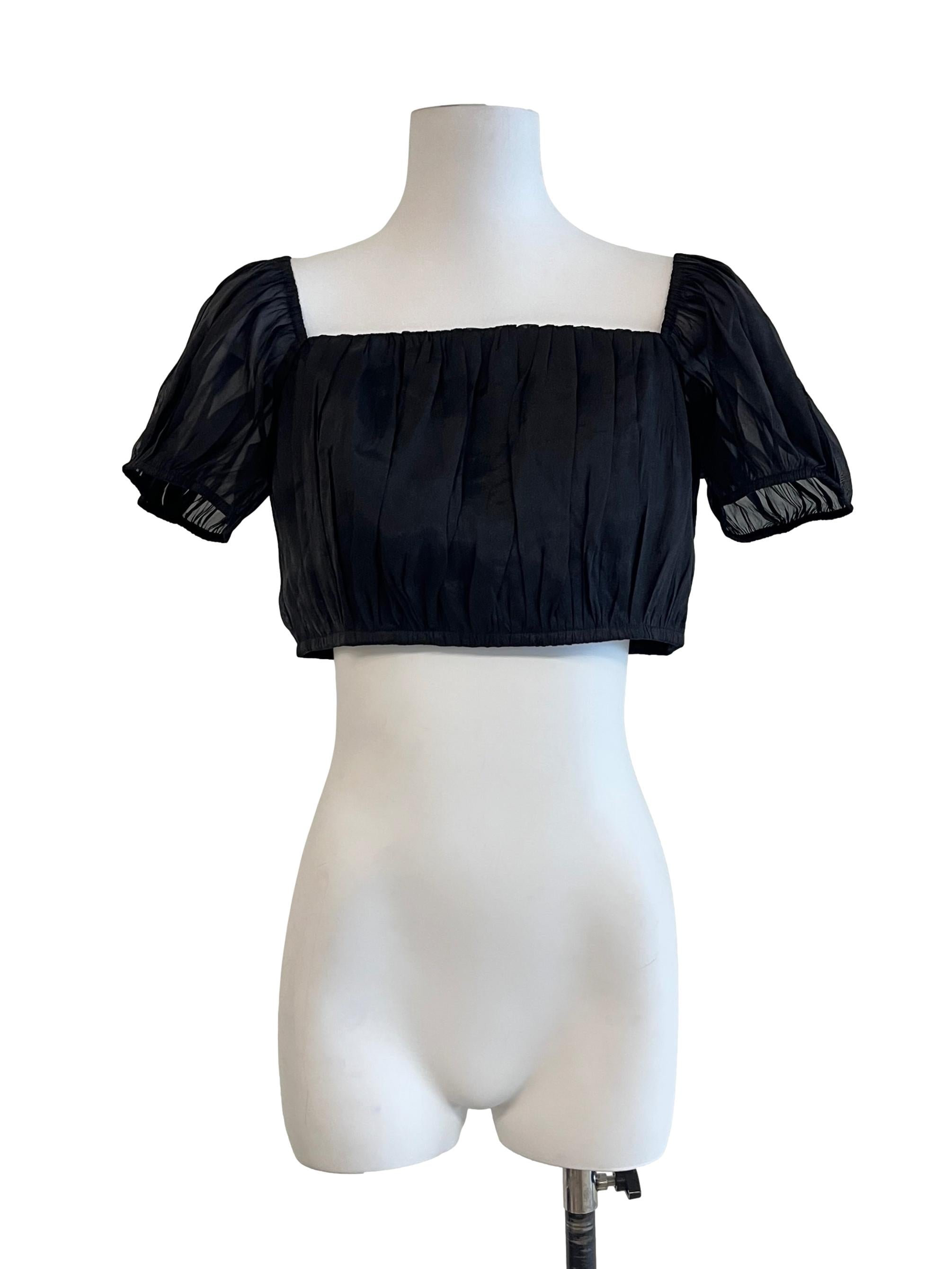 Jade Black Textured Square Neck Top
