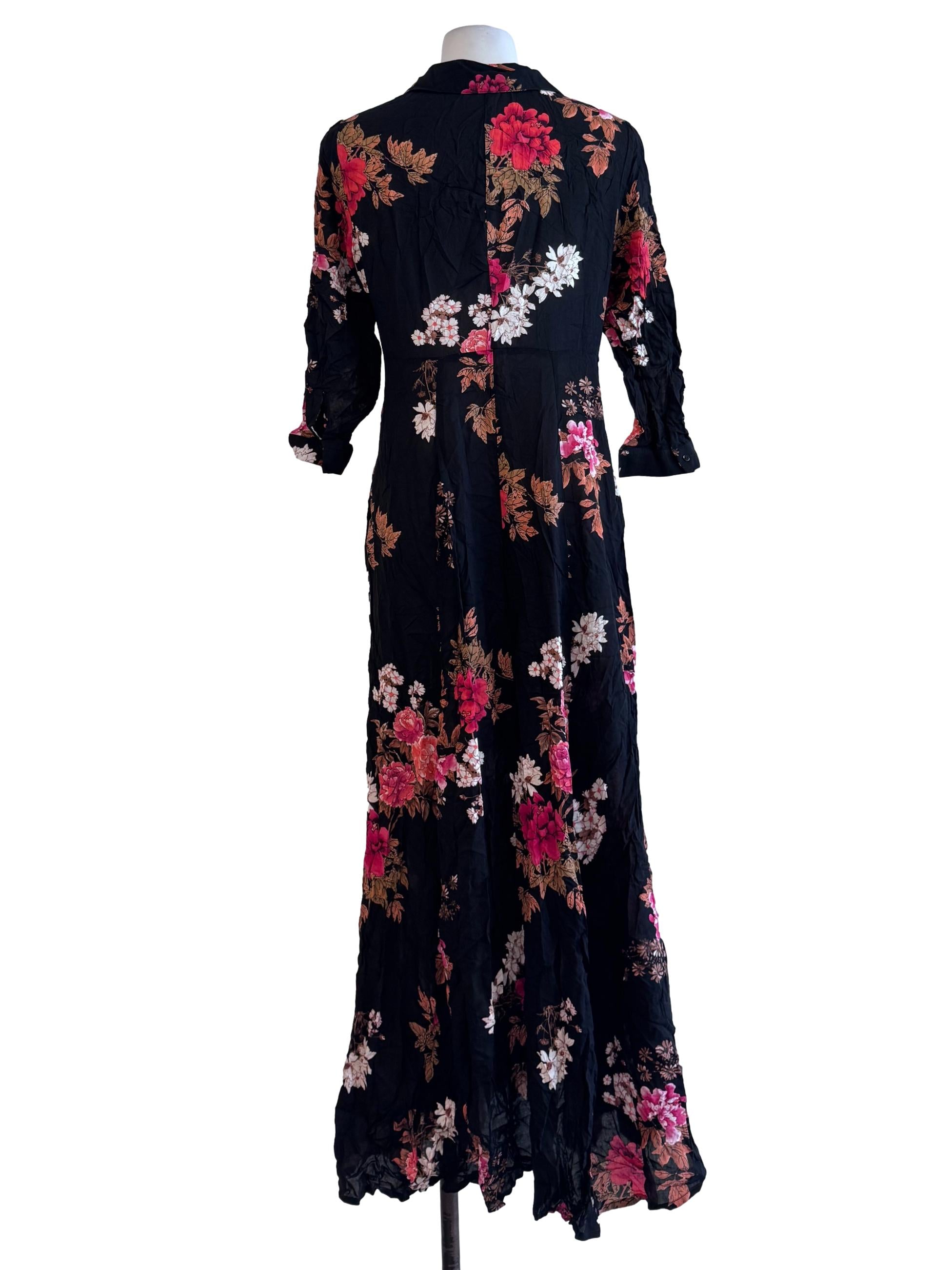 Black Printed Floral Design Maxi Dress