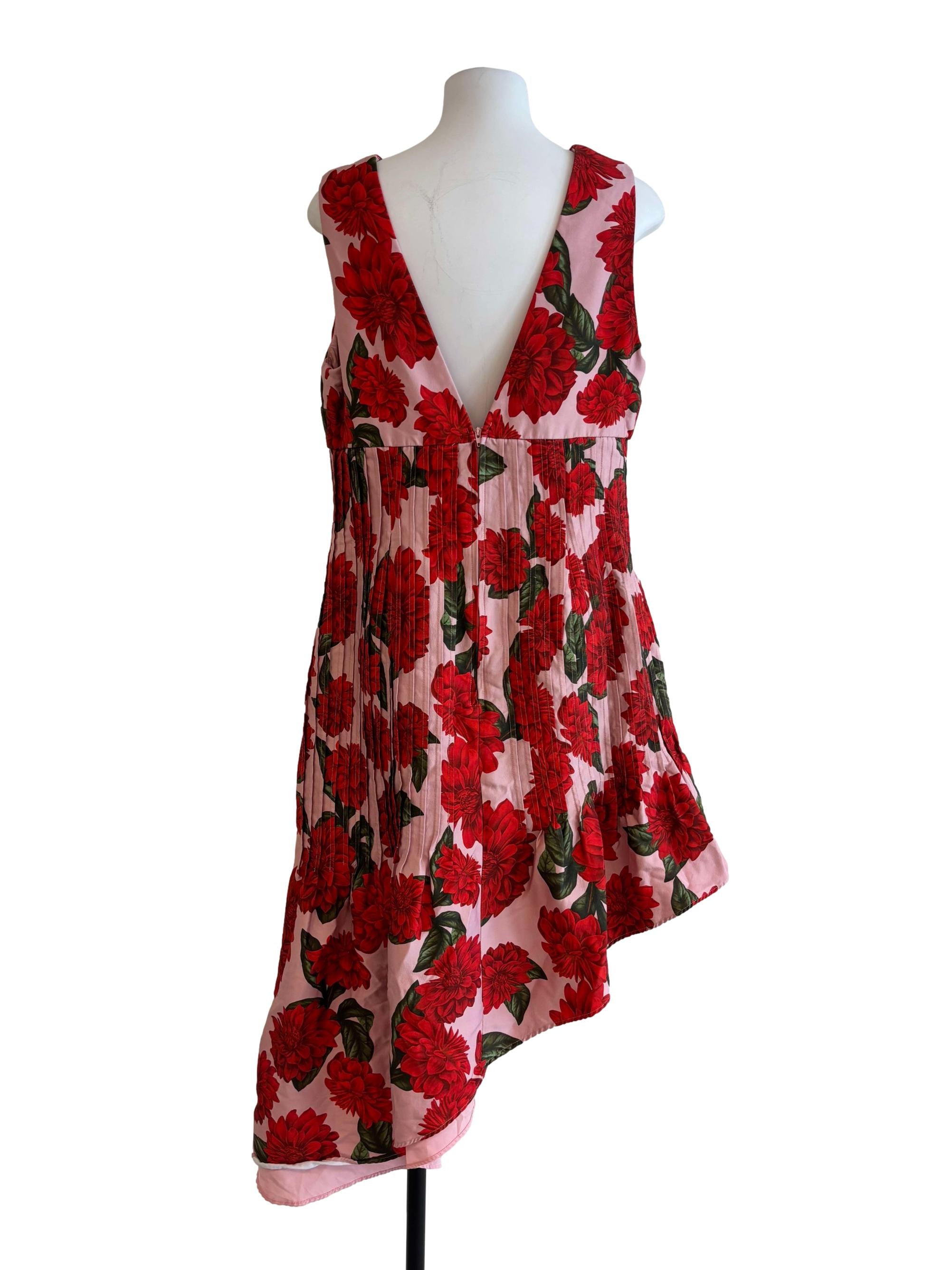 Floral Red Asymmetrical Dress