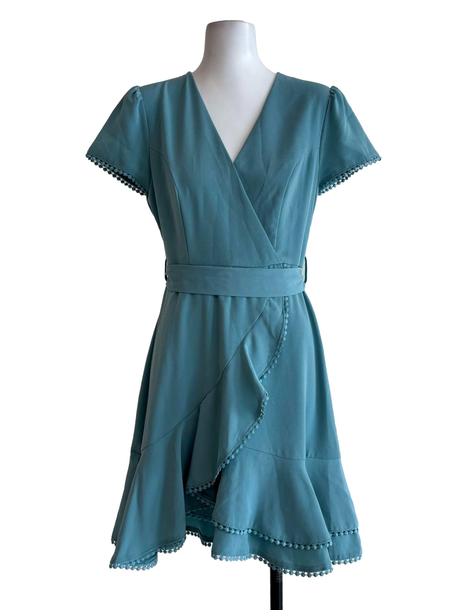 Pacific Blue Shortsleeve Surplice Dress