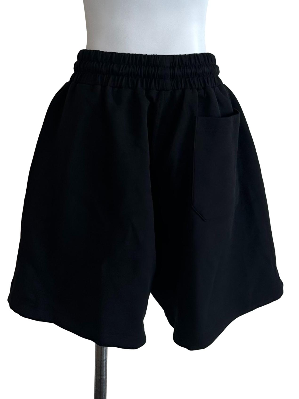 Rich Black Elastic Waist Shorts