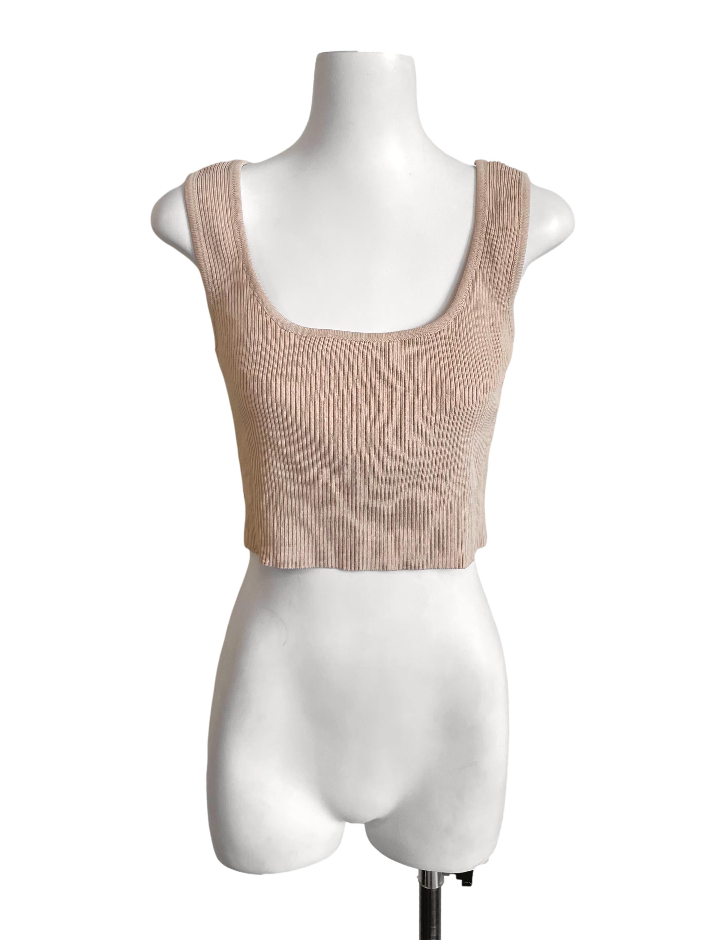 Latte Ribbed Knit Crop Tank Top