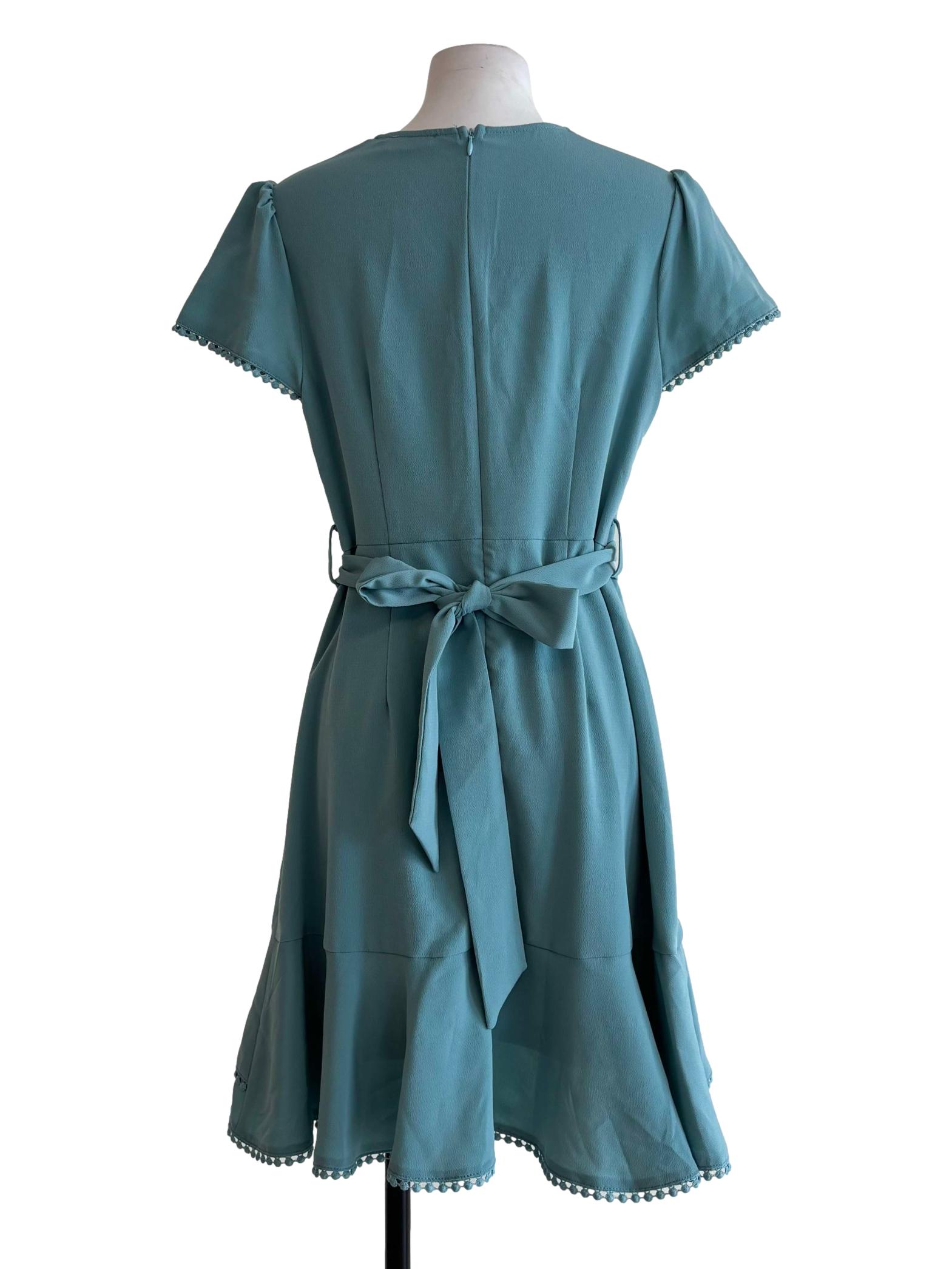 Pacific Blue Shortsleeve Surplice Dress