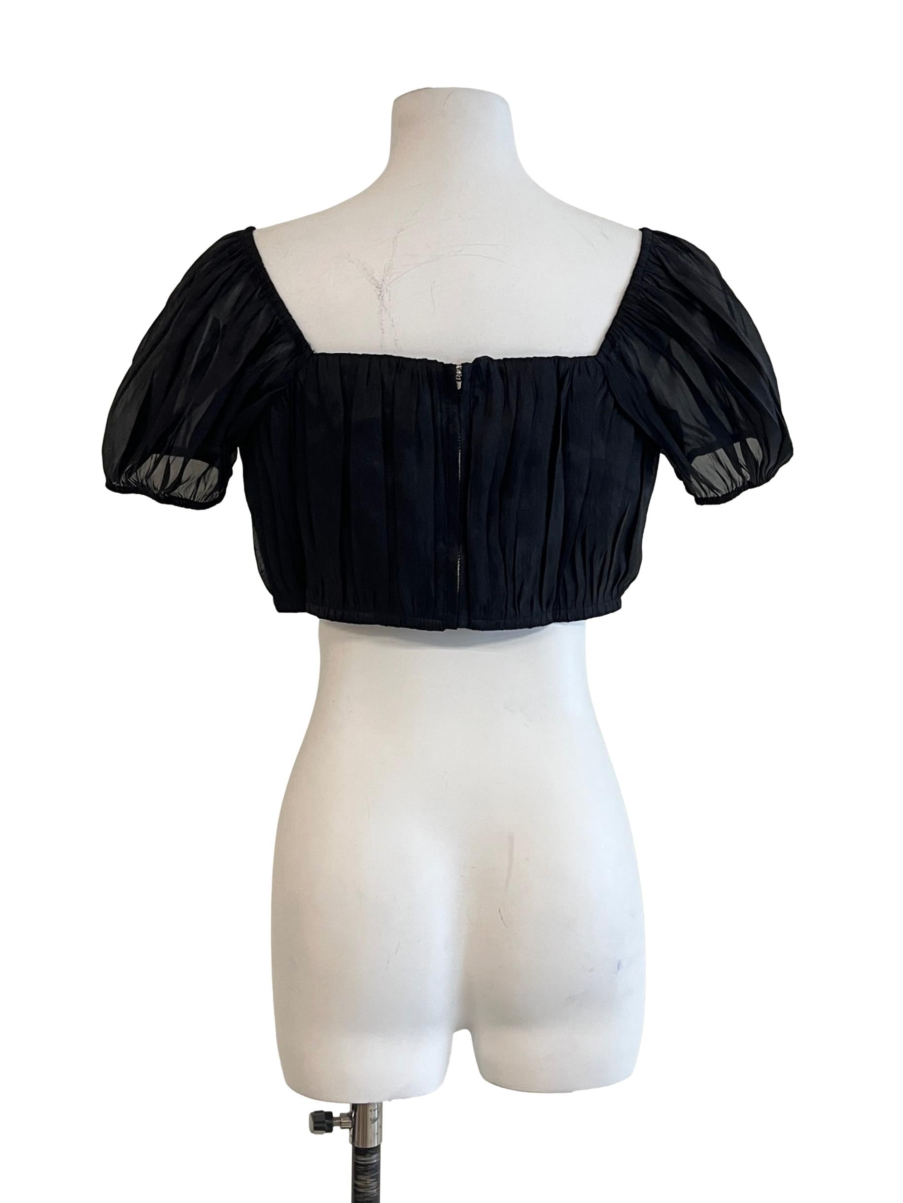 Jade Black Textured Square Neck Top