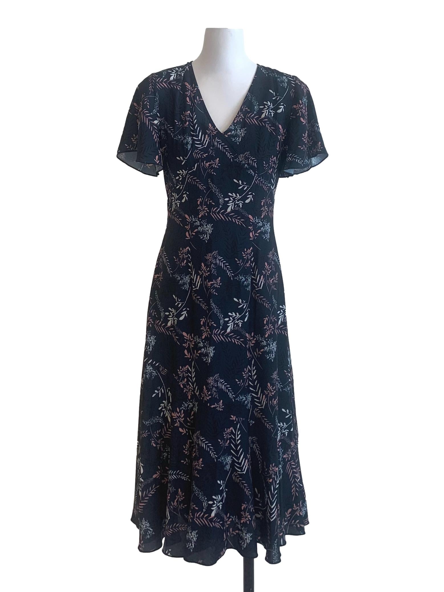 Navy Blue Floral Pattern Dress LB