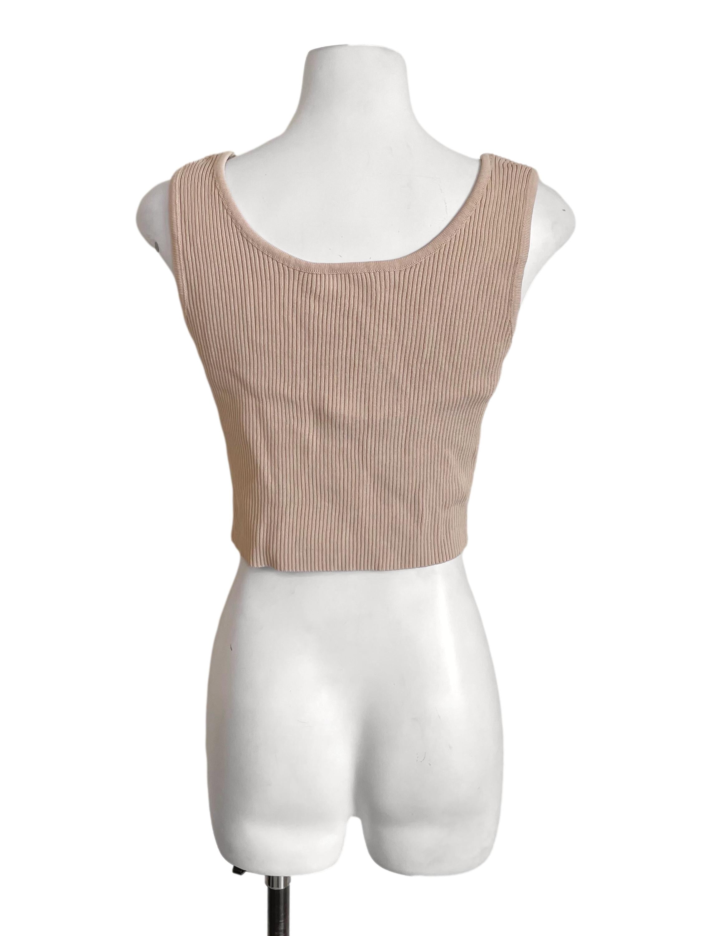 Latte Ribbed Knit Crop Tank Top