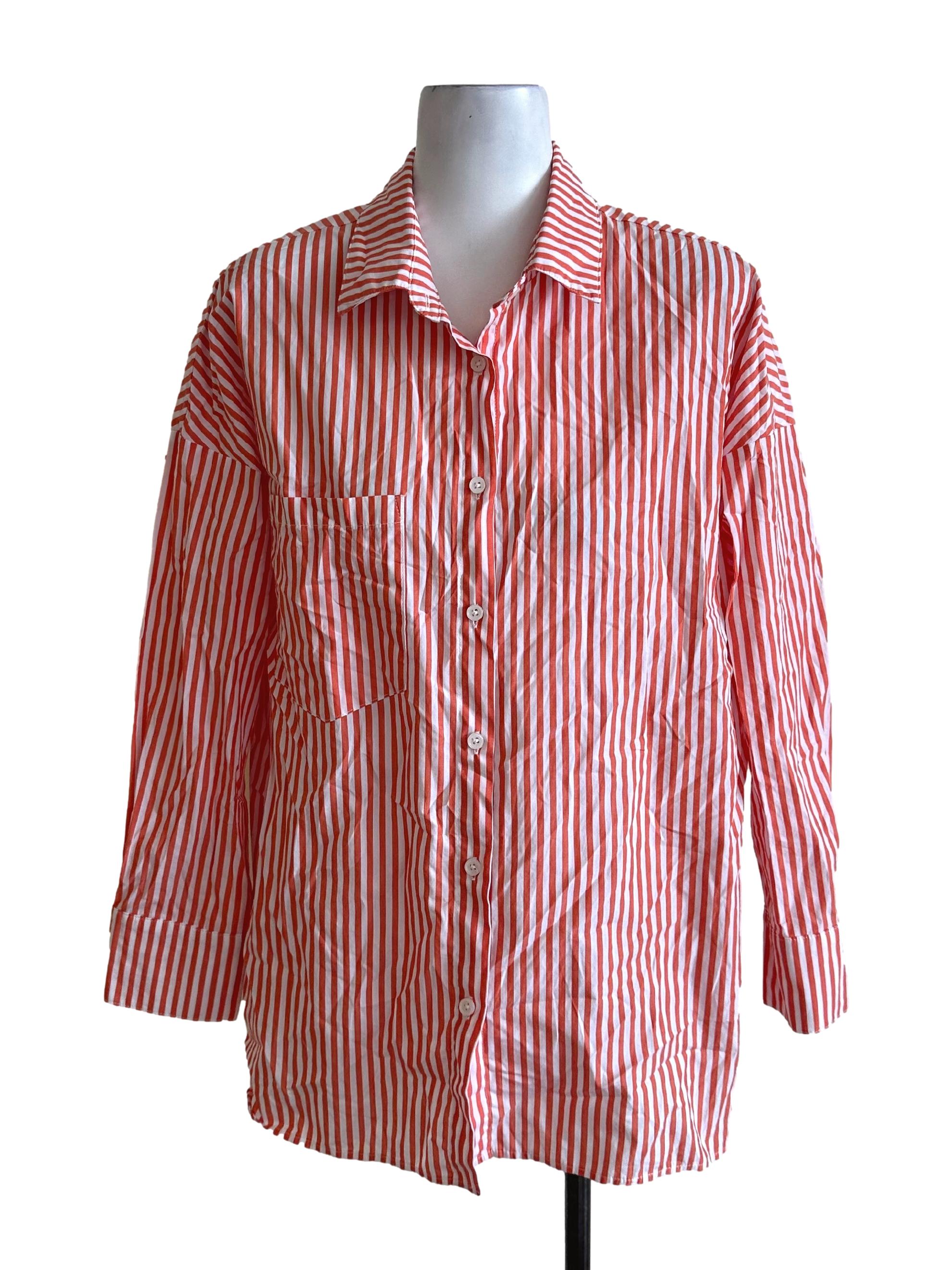 Fire Orange Stripe Pattern Collar Top TCL