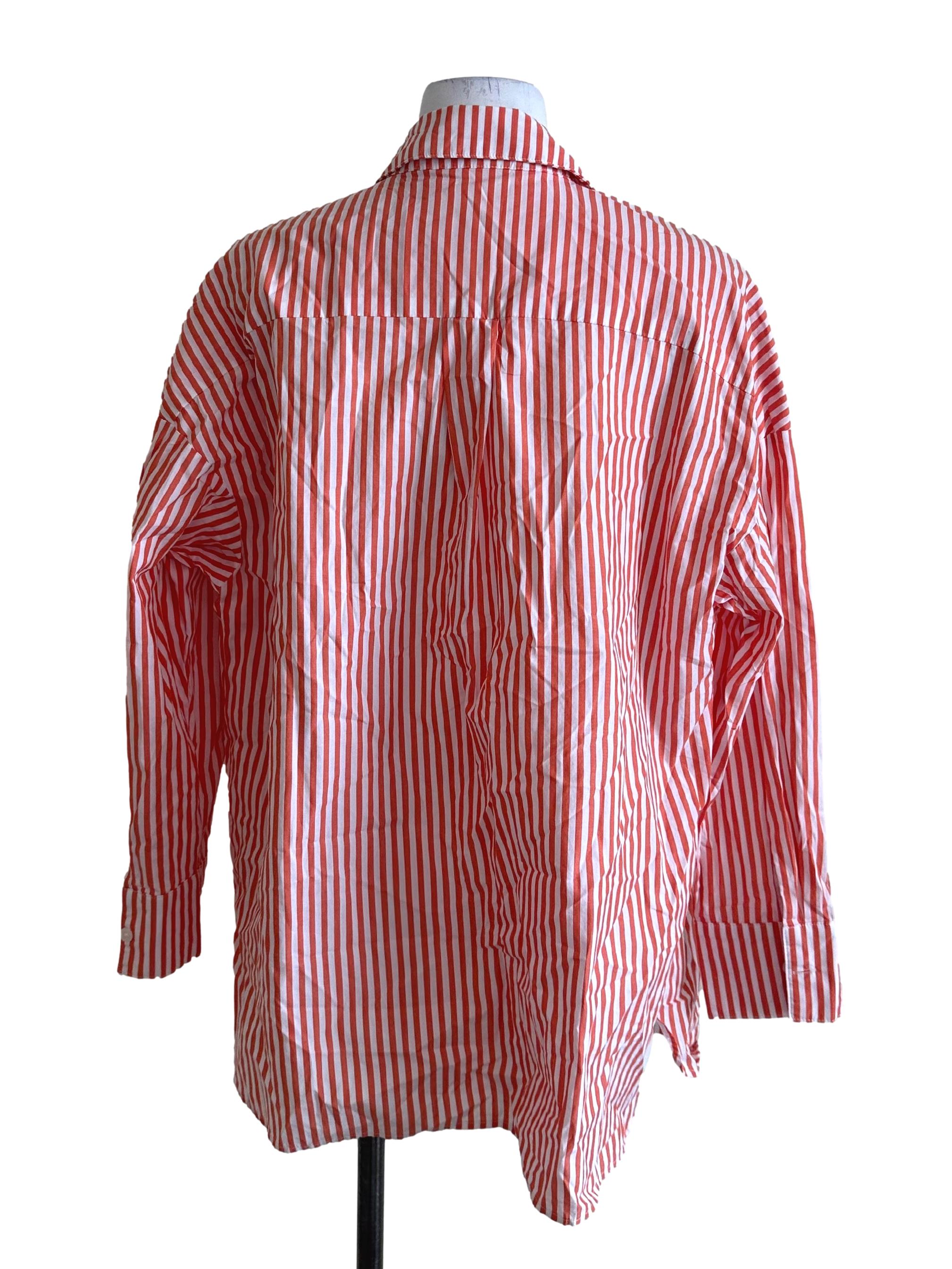 Fire Orange Stripe Pattern Collar Top TCL