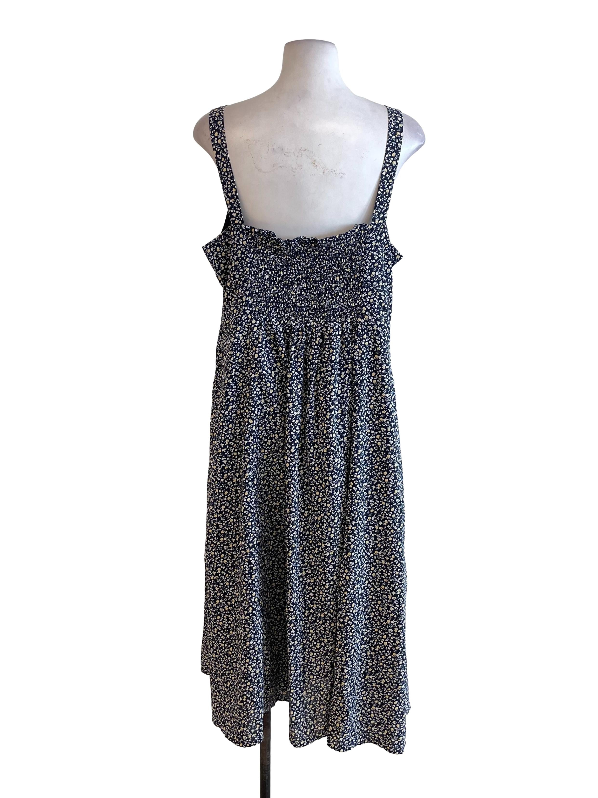 Navy Floral Button Dress